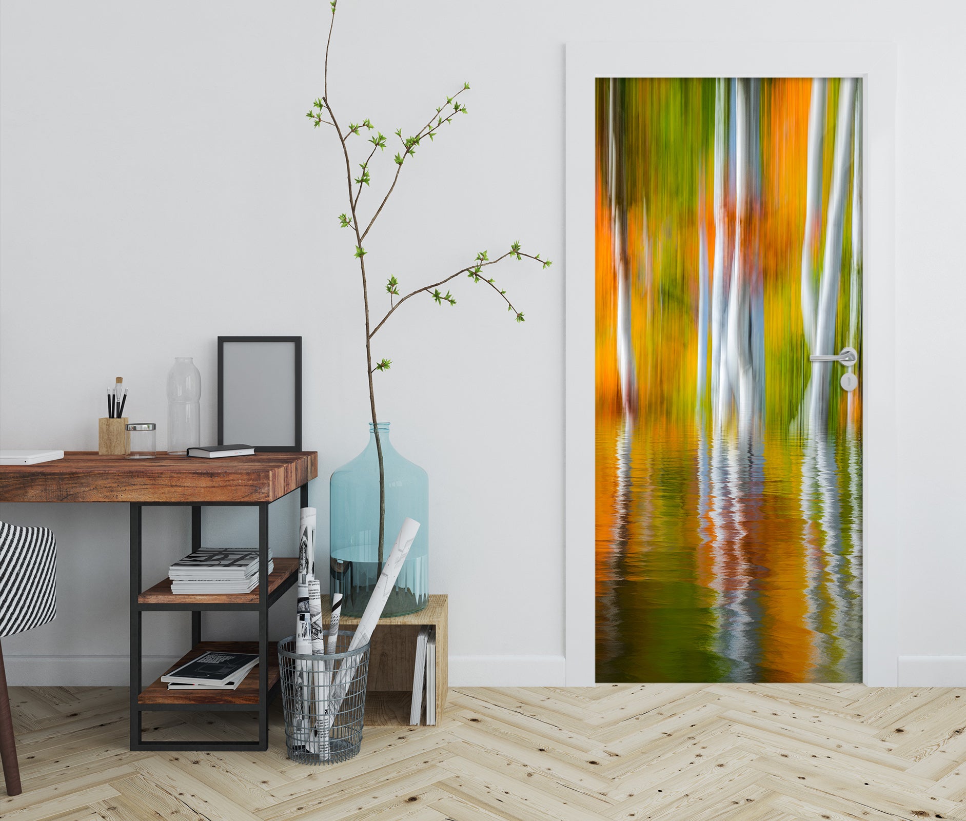 3D Orange Reflection Trunk 12029 Marco Carmassi Door Mural