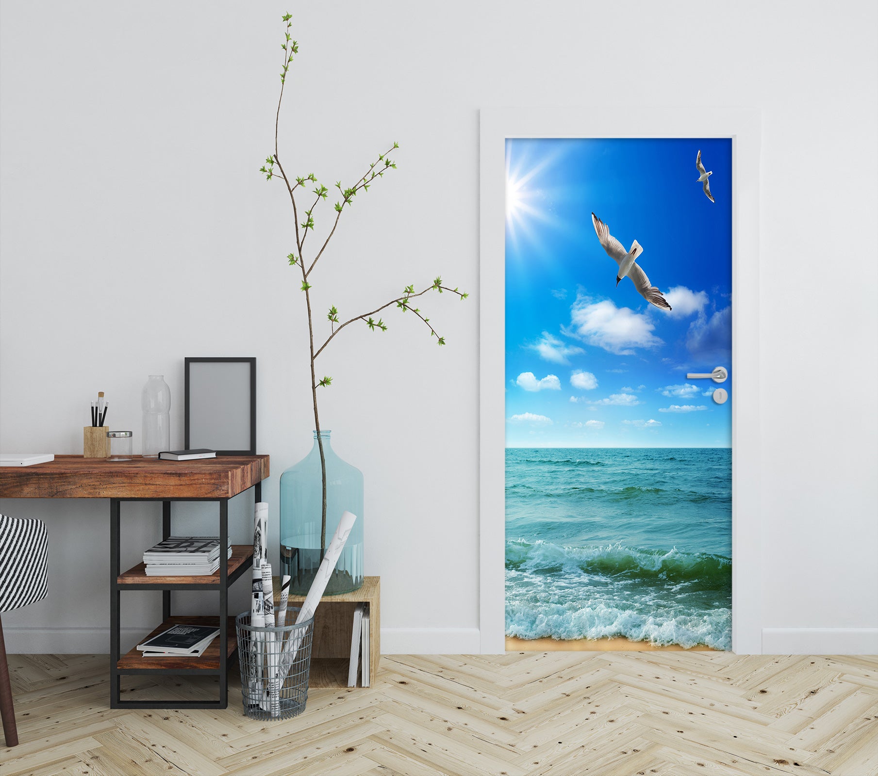 3D Sun Sea Seagull 230 Door Mural