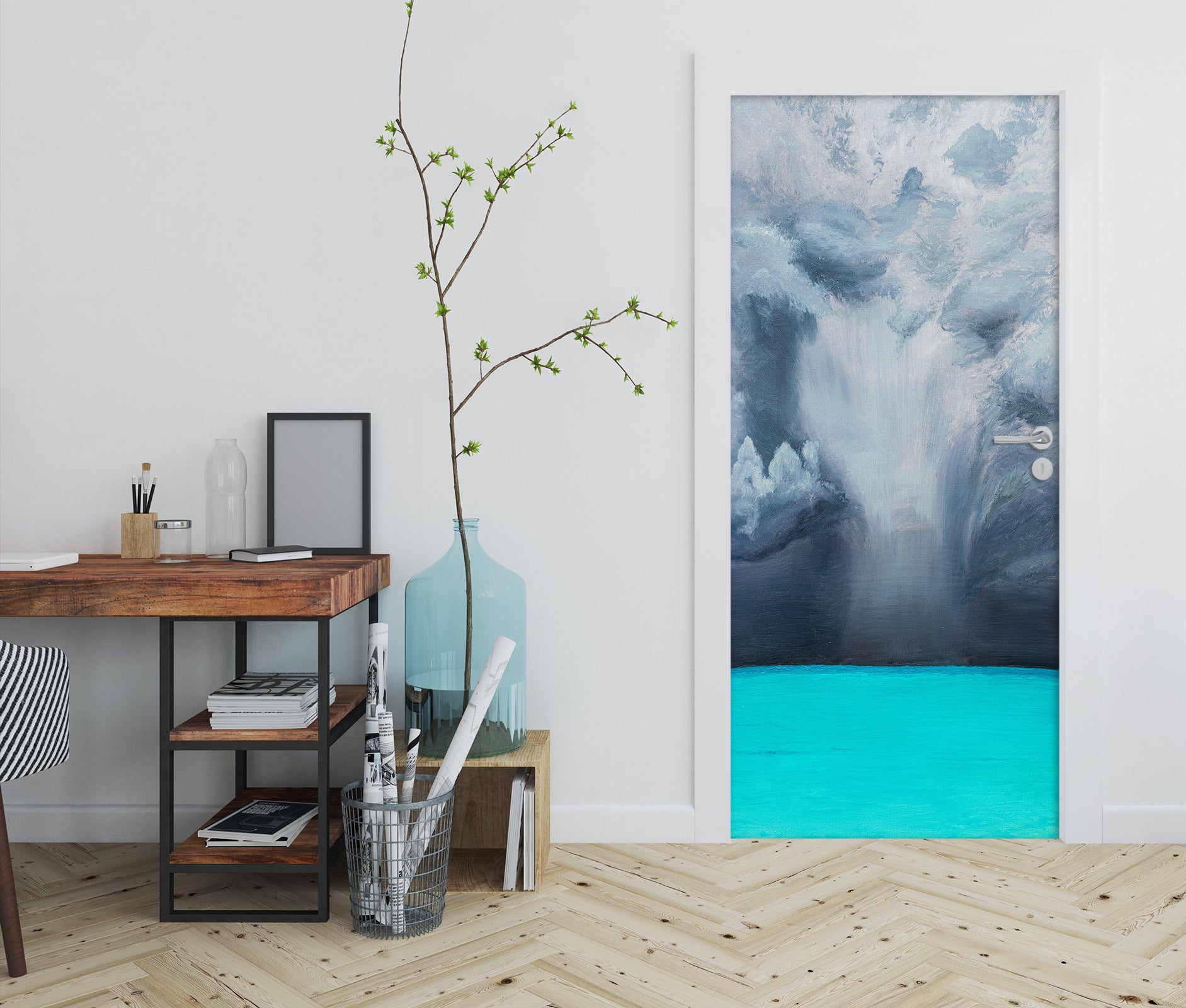 3D Blue Lake Fall 9445 Marina Zotova Door Mural