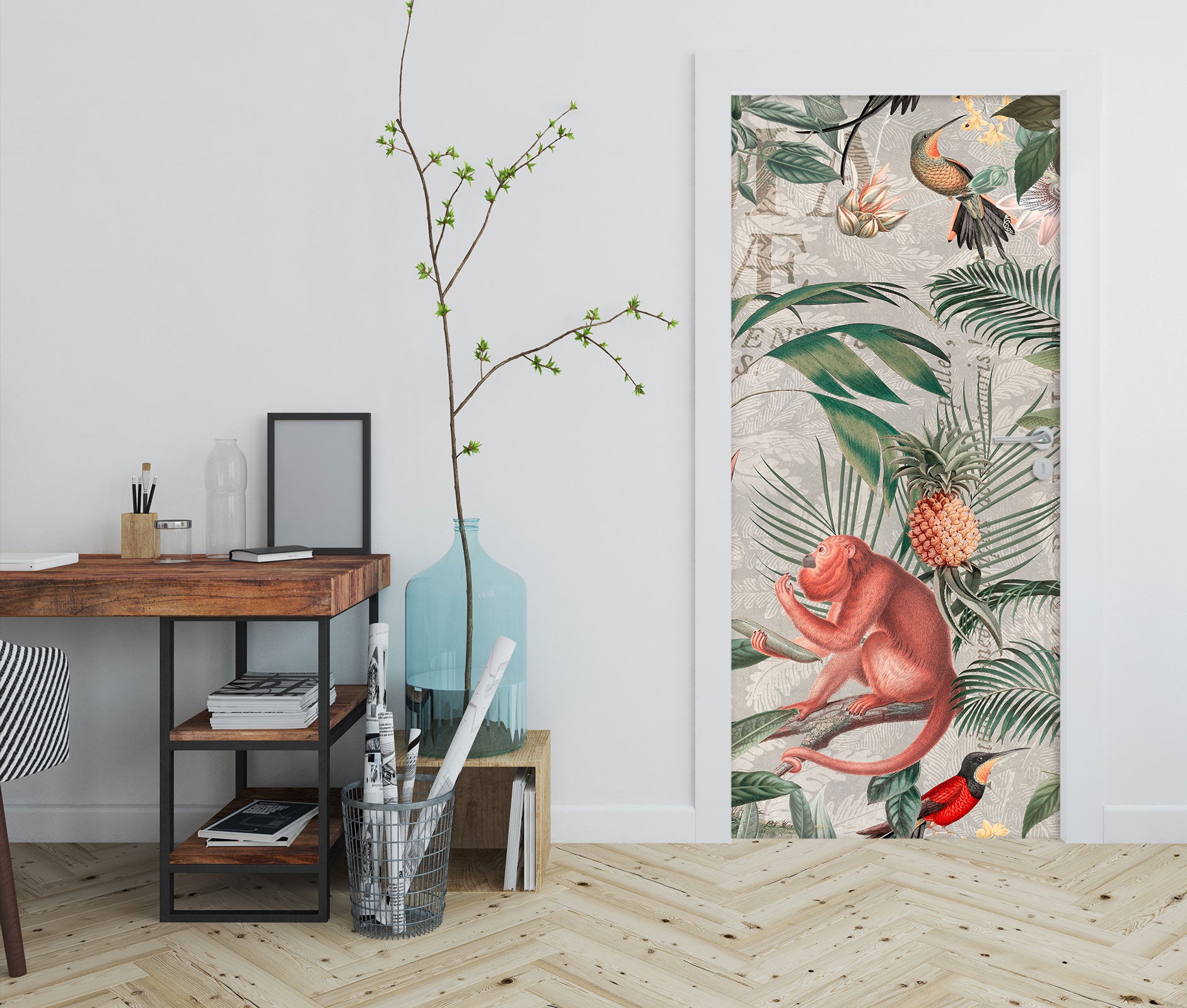 3D Monkey Pineapple Bird 11933 Andrea Haase Door Mural