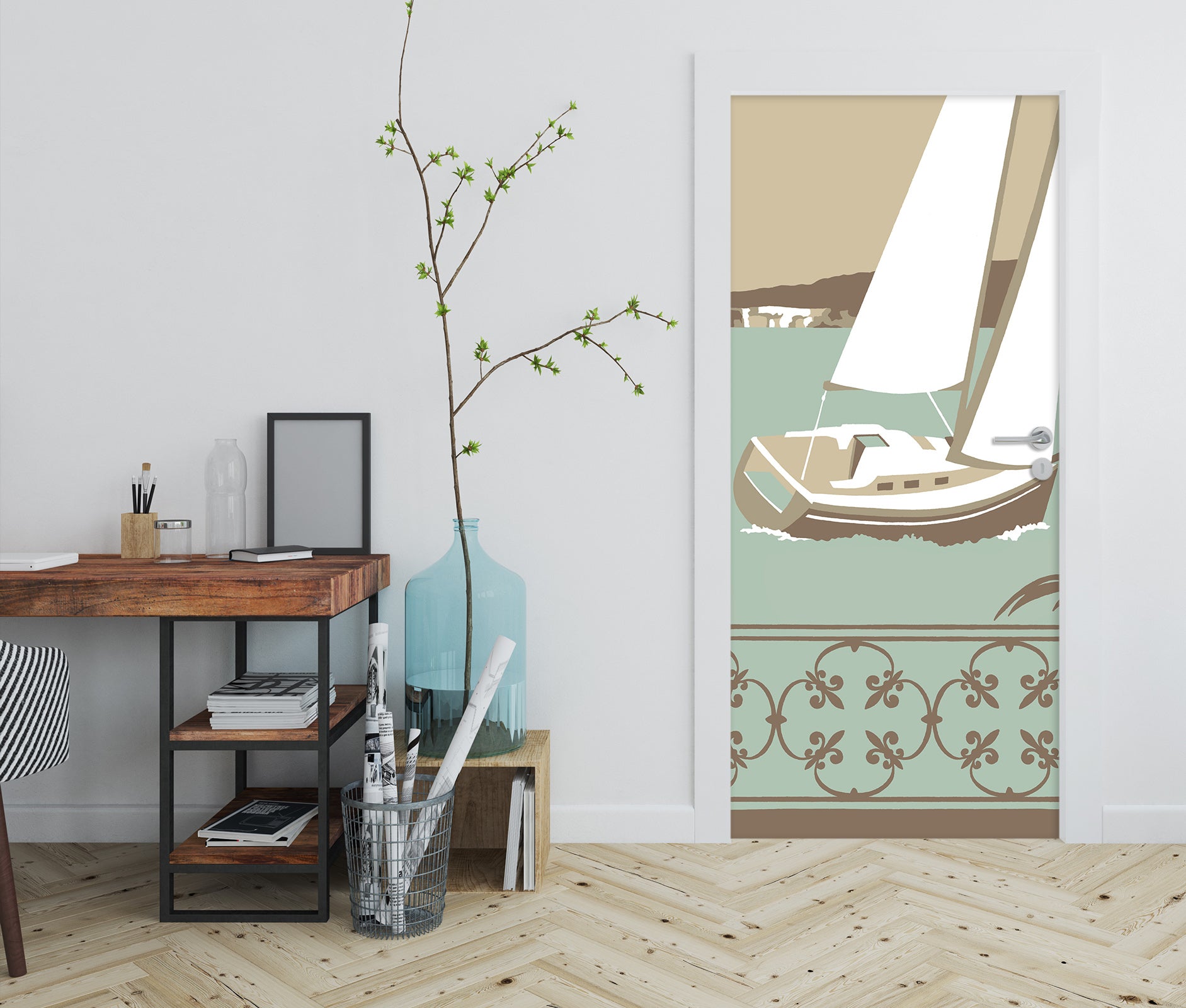 3D Fence Sailboat 9268 Steve Read Door Mural