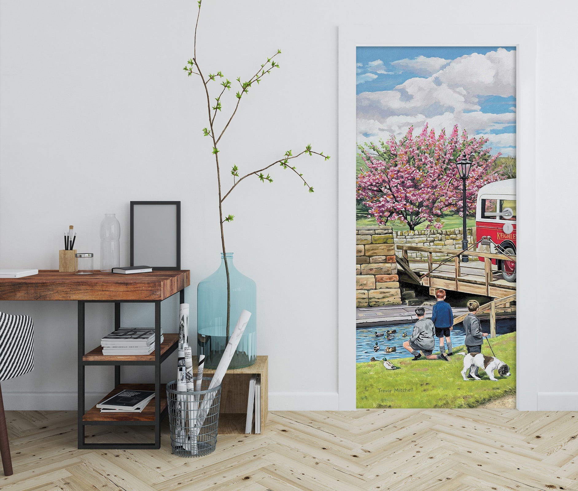 3D River Grassland Child Puppy 103162 Trevor Mitchell Door Mural