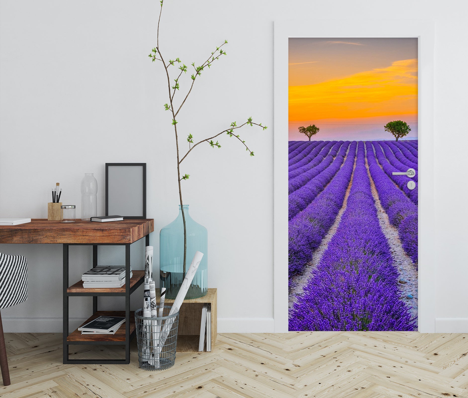 3D Lavender Flower Field 122146 Marco Carmassi Door Mural