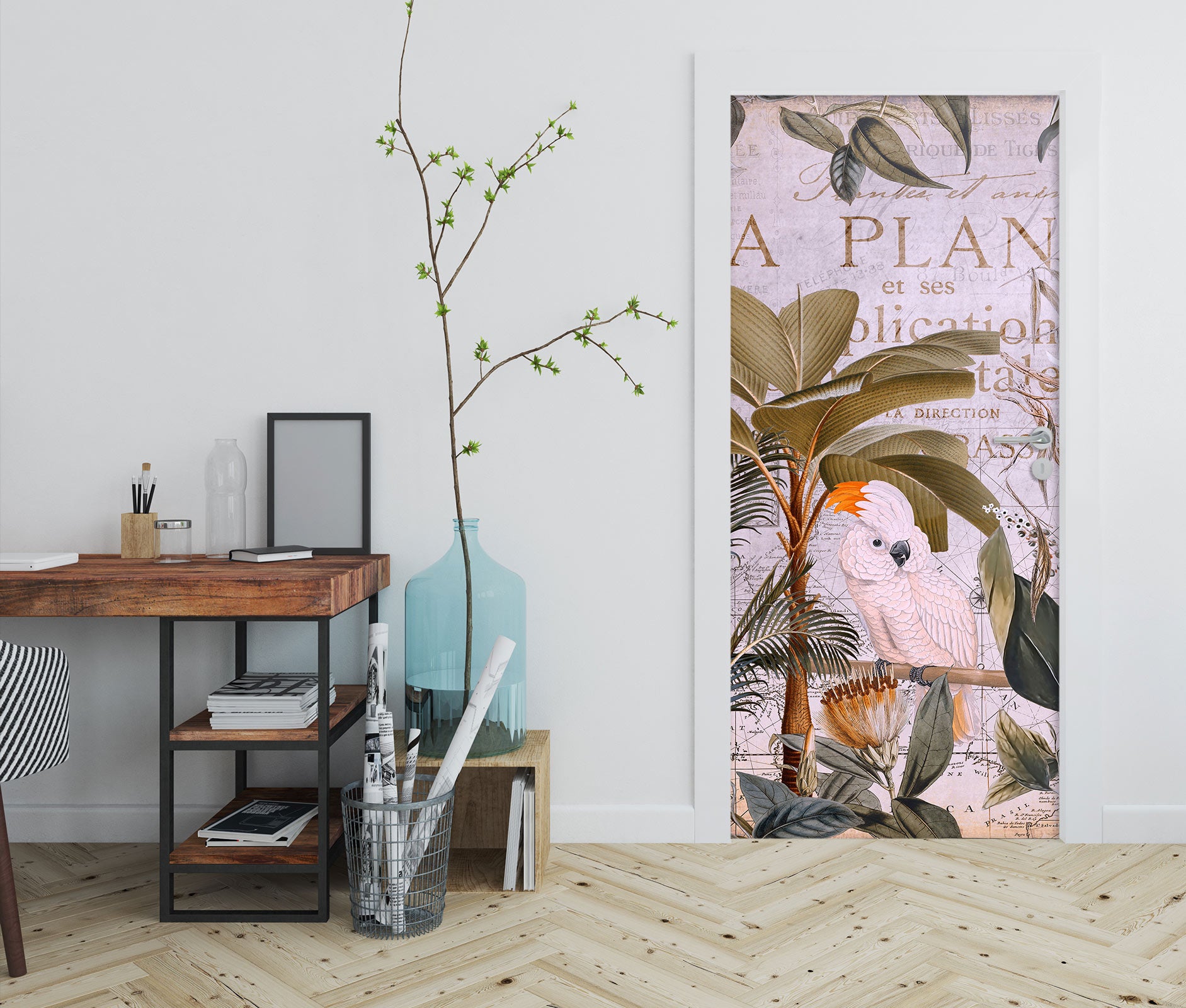 3D White Parrot Trees 11947 Andrea Haase Door Mural