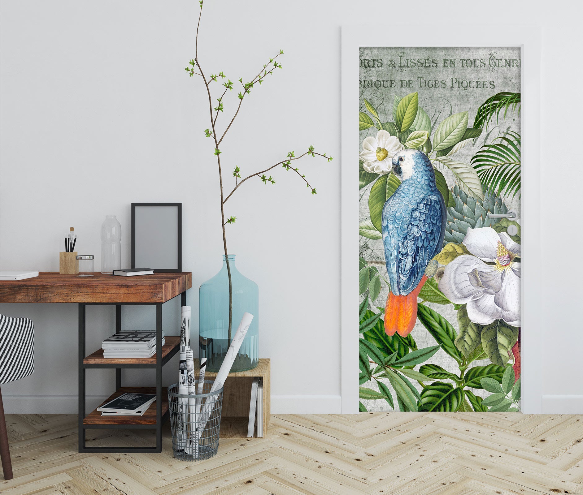 3D White Flowers Leaf Clump 11923 Andrea Haase Door Mural