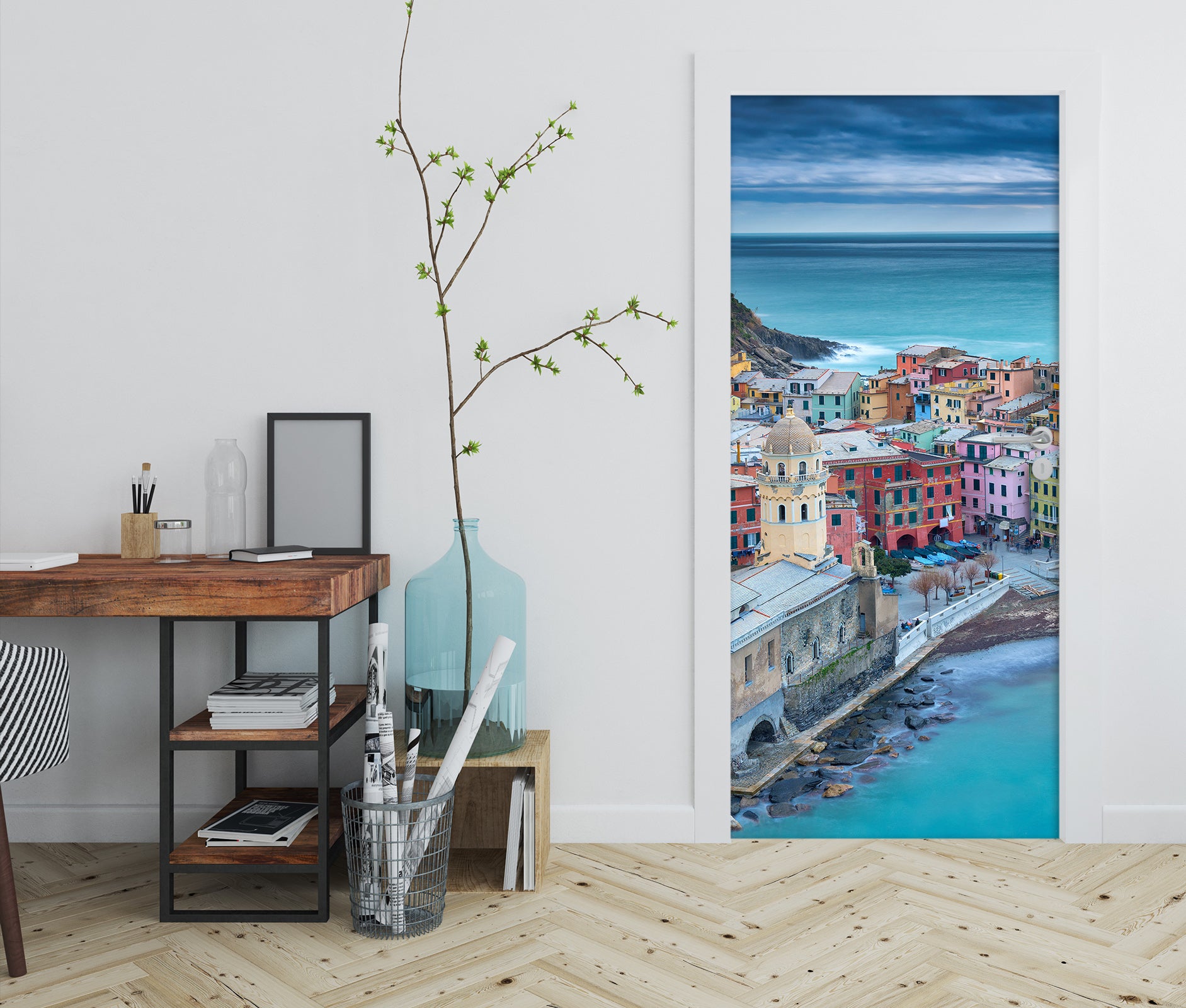 3D Ocean Color Houses 119146 Marco Carmassi Door Mural