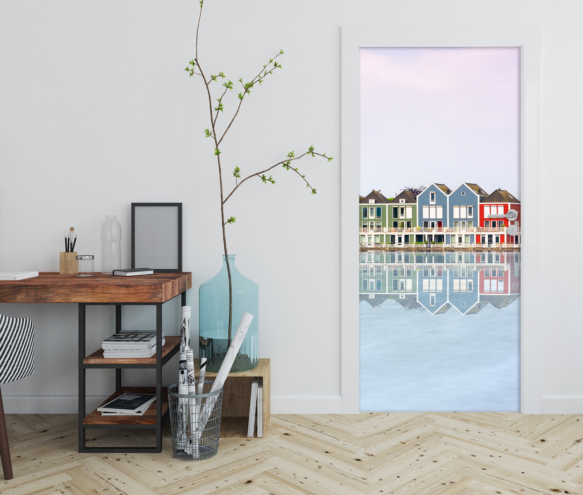 3D Water Surface Color Houses 11464 Marco Carmassi Door Mural