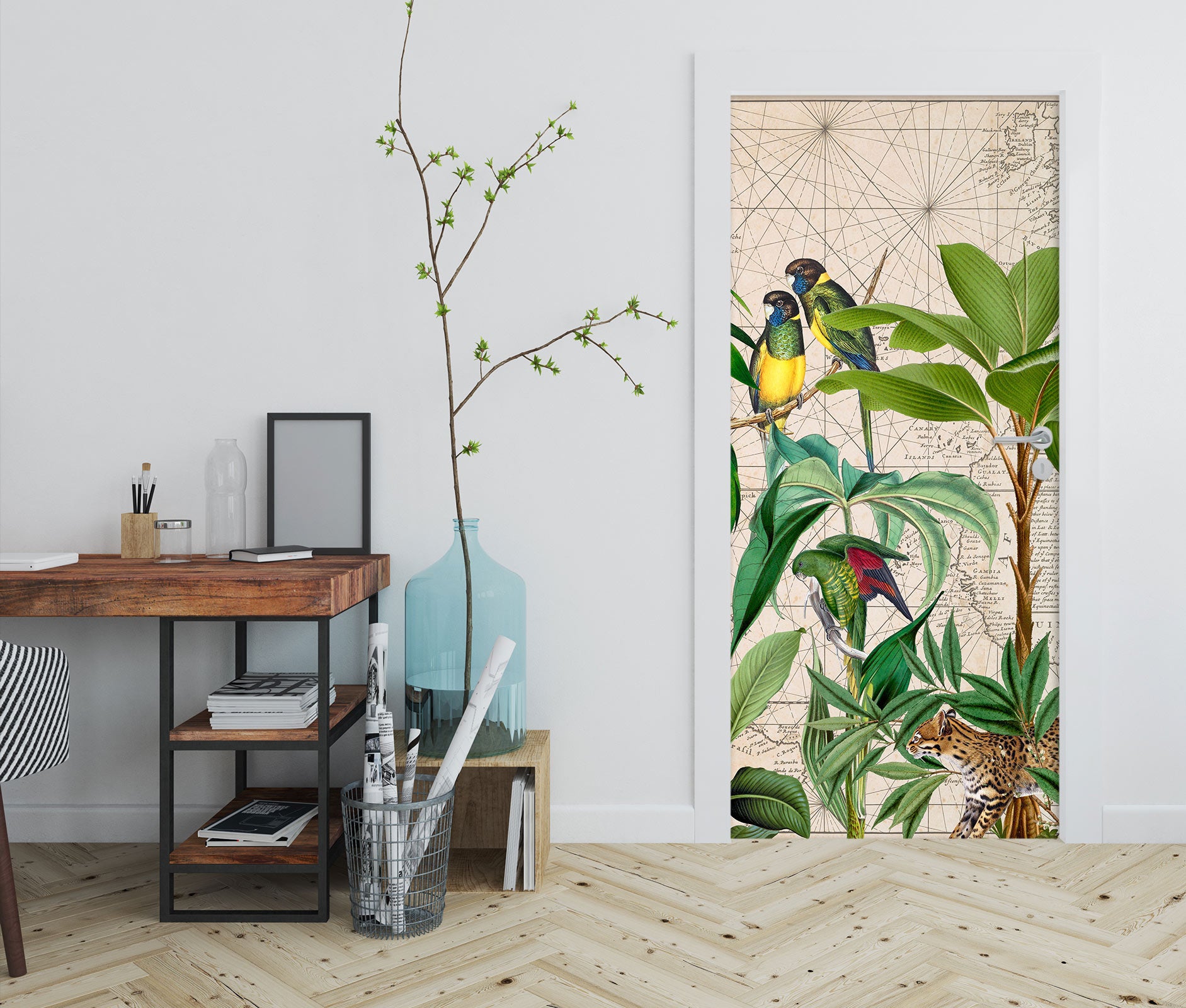 3D Bird Green Leaves 11962 Andrea Haase Door Mural