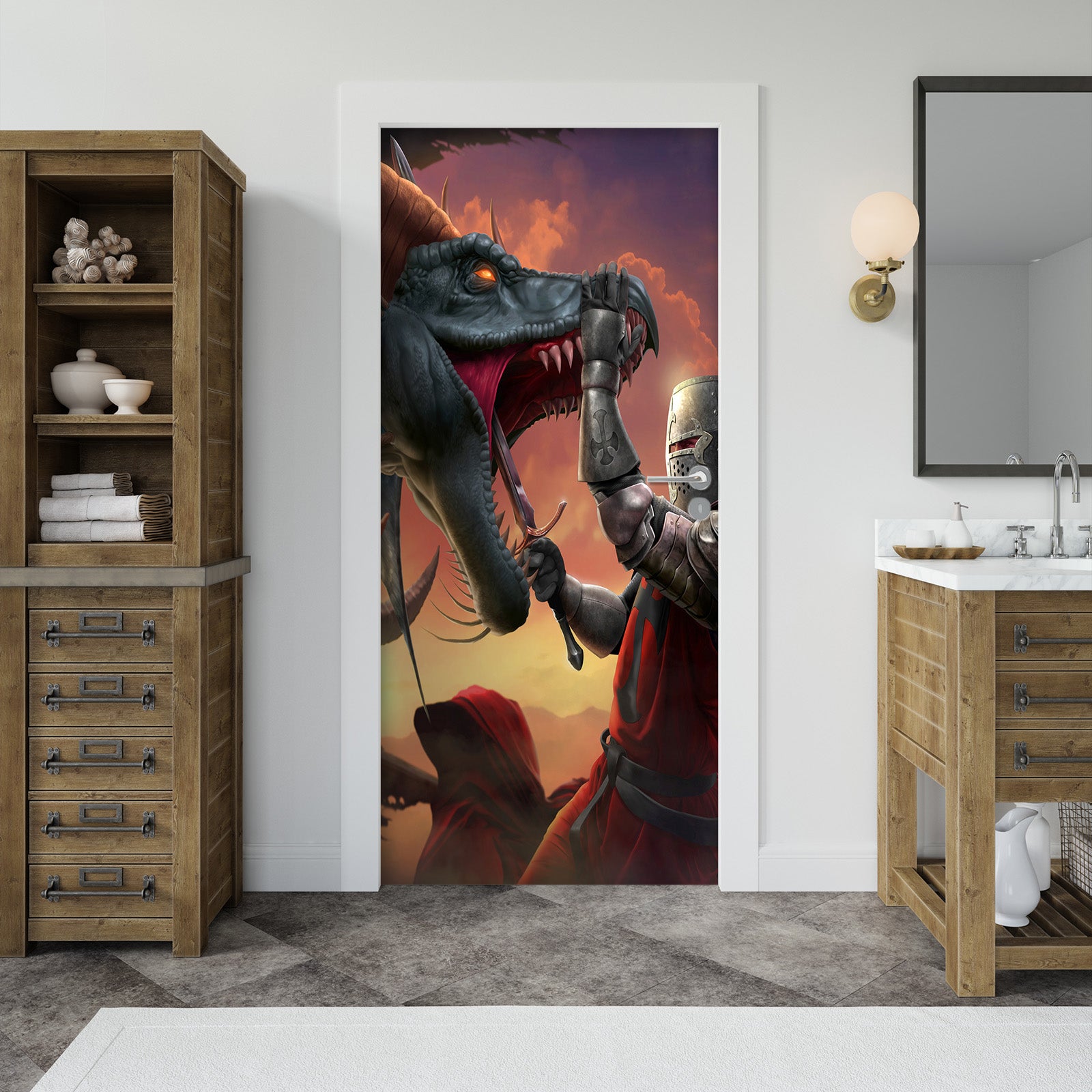 3D Dragon Warrior 608 Tom Wood Door Mural