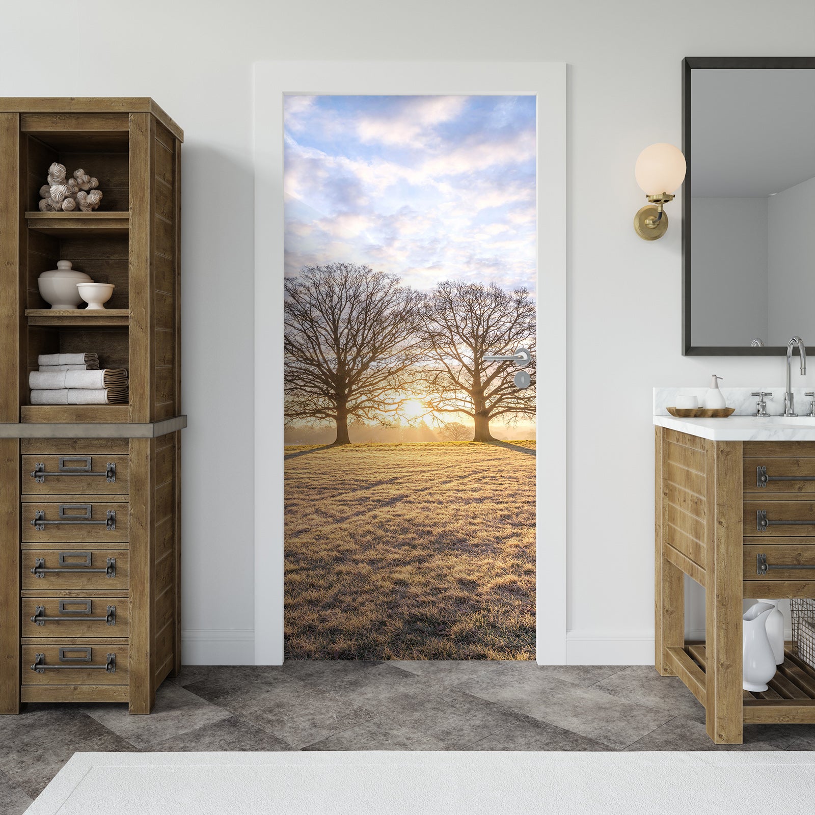 3D Two Trees Grass Sky 10241 Assaf Frank Door Mural