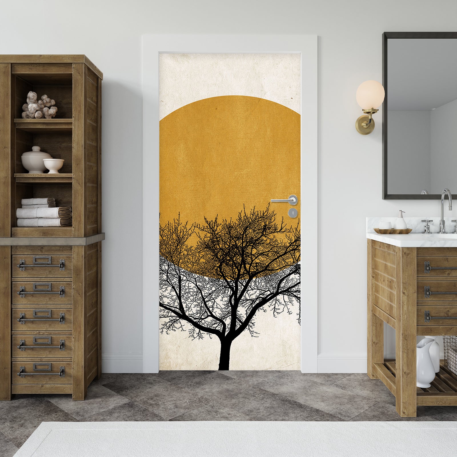 3D Yellow Sun Trees 10159 Boris Draschoff Door Mural