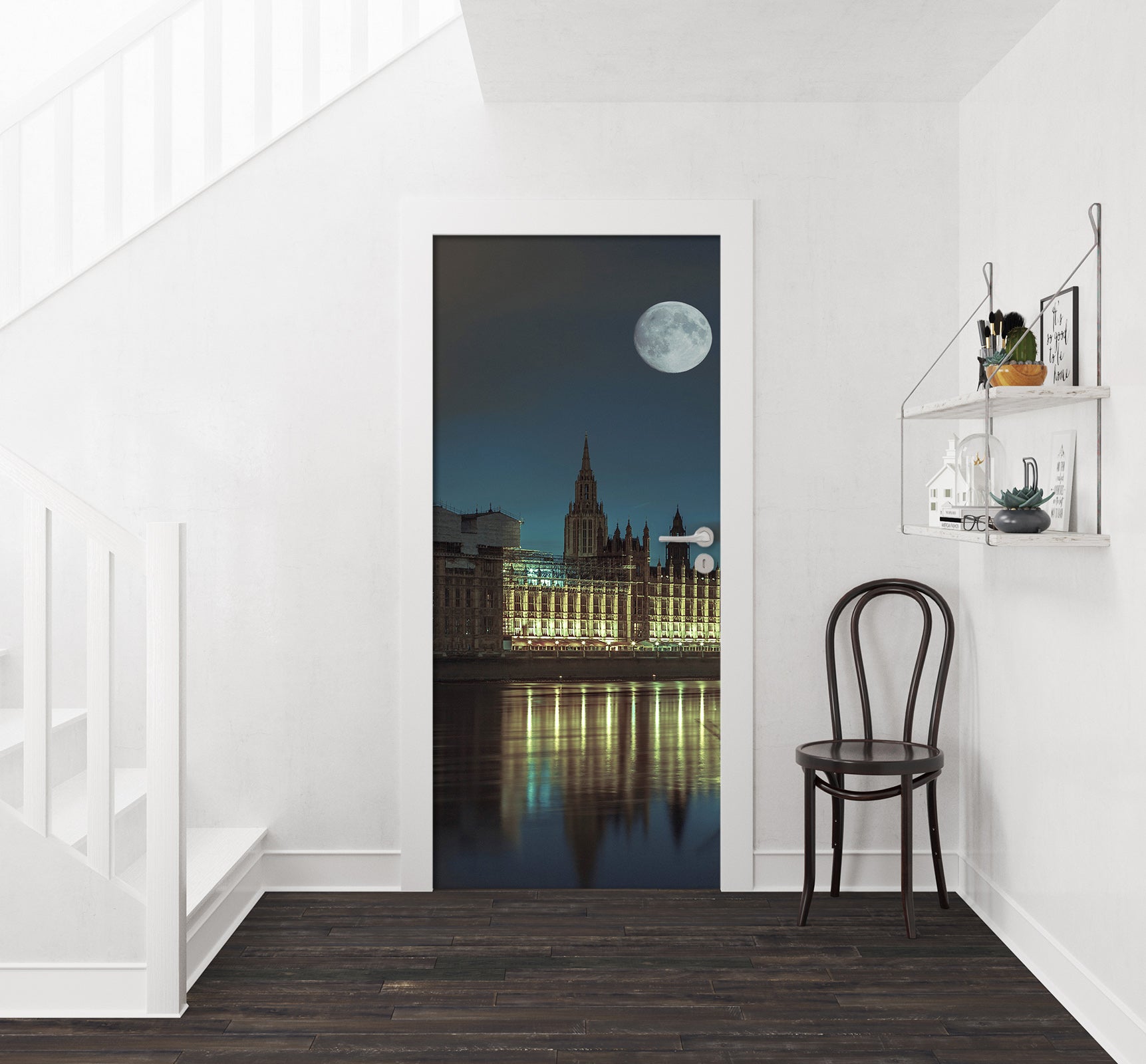 3D Moon Lake Building Shadow 10692 Assaf Frank Door Mural