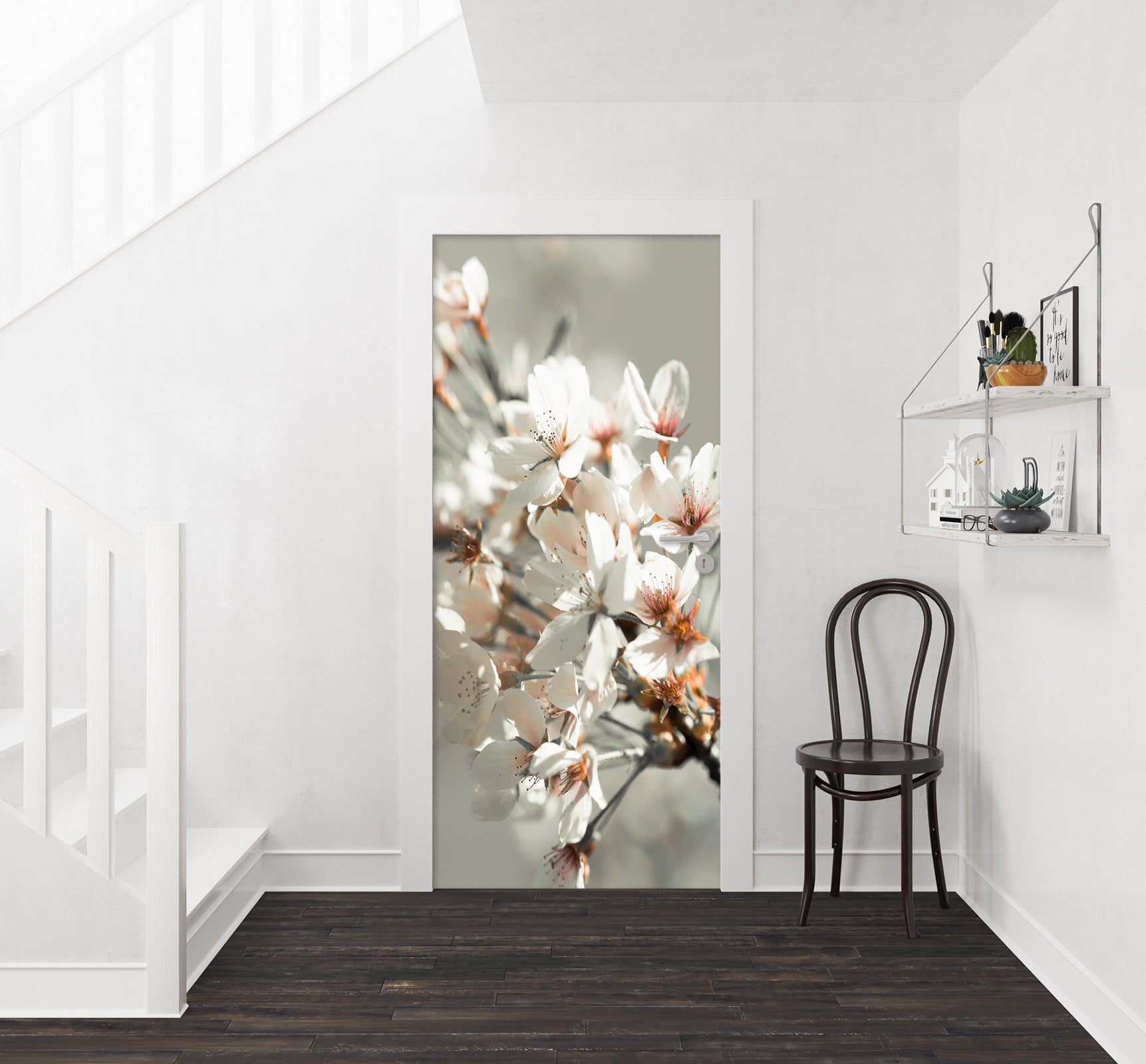 3D White Flowers Branch 106221 Assaf Frank Door Mural