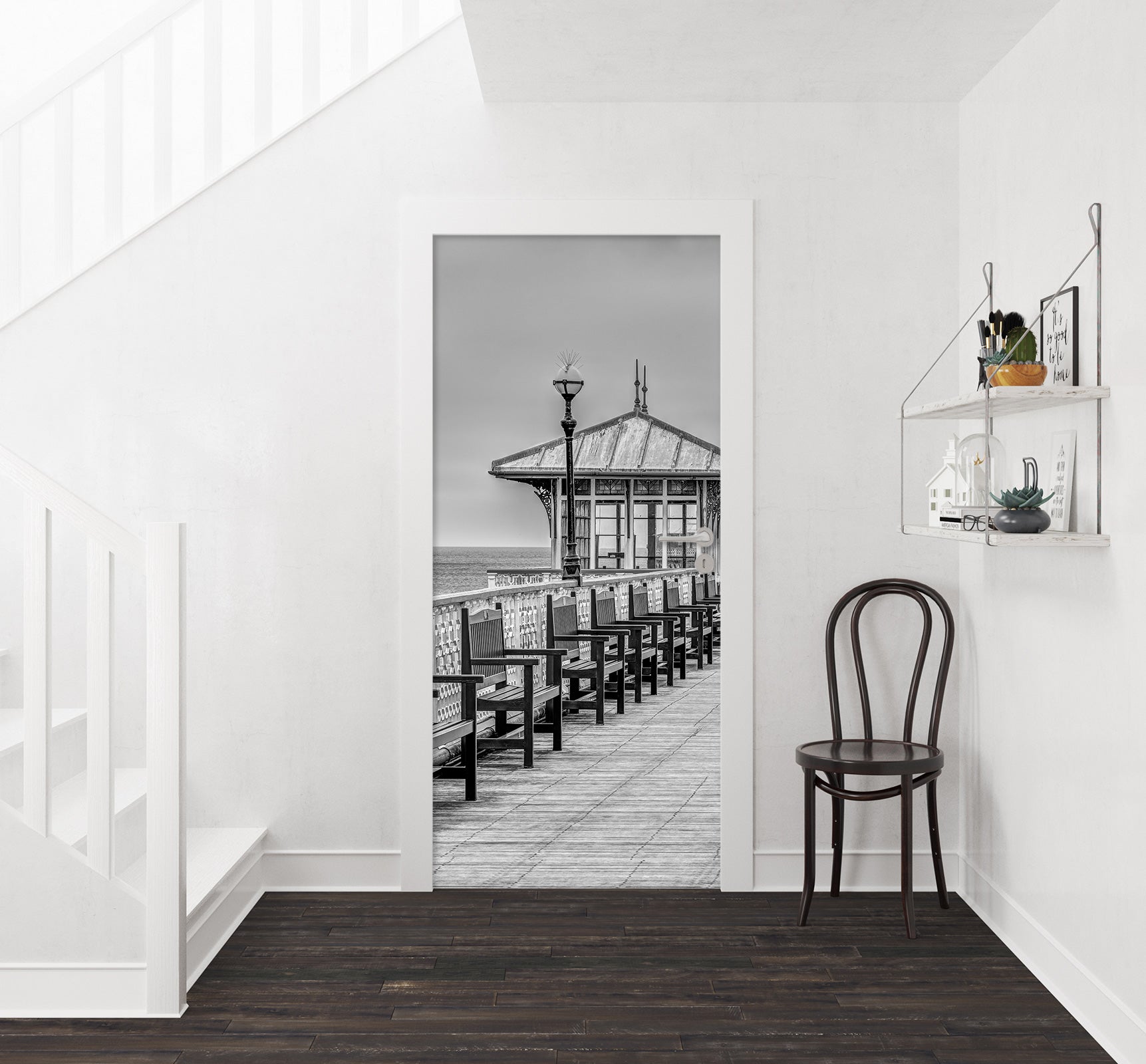 3D Grey Wooden Bridge 10740 Assaf Frank Door Mural