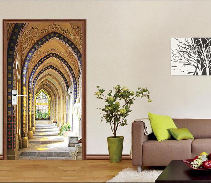 3D pointed arch corridor door mural Wallpaper AJ Wallpaper 