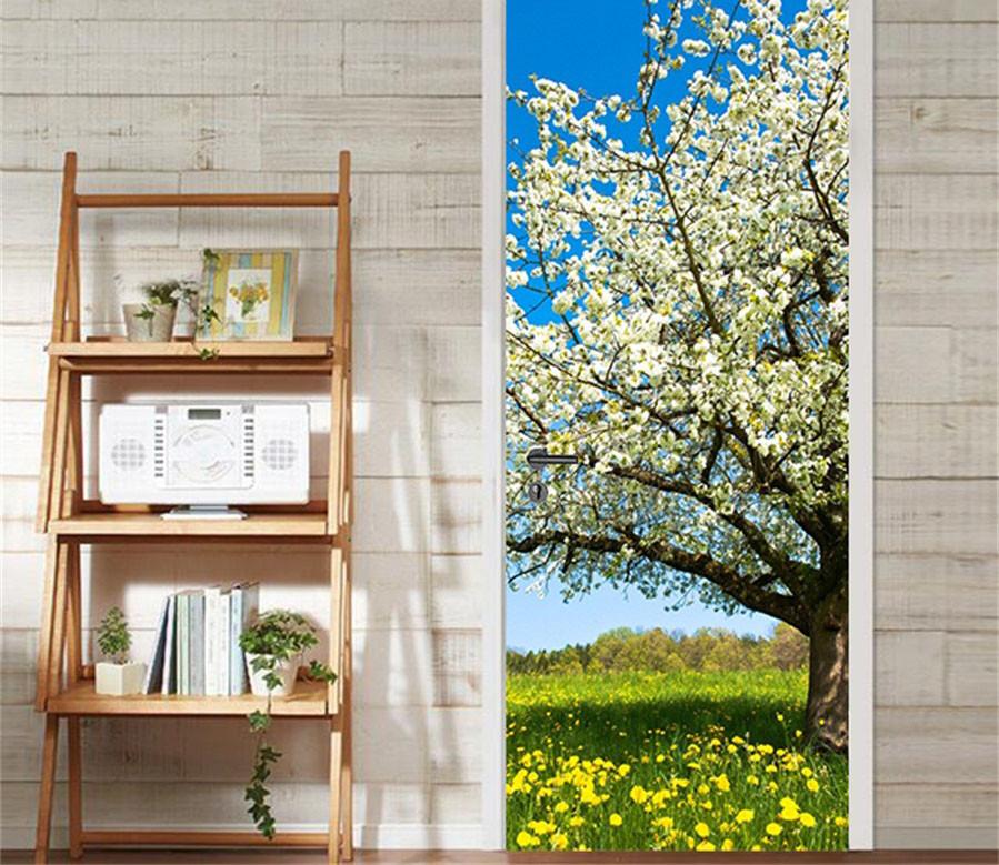 3D a flowering tree door mural Wallpaper AJ Wallpaper 