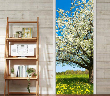 3D flowering tree door mural Wallpaper AJ Wallpaper 