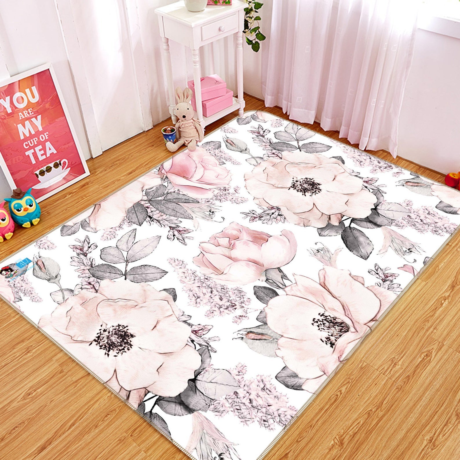 3D Pink Flowers FF182 rug mat 63inches high and 94inches wide