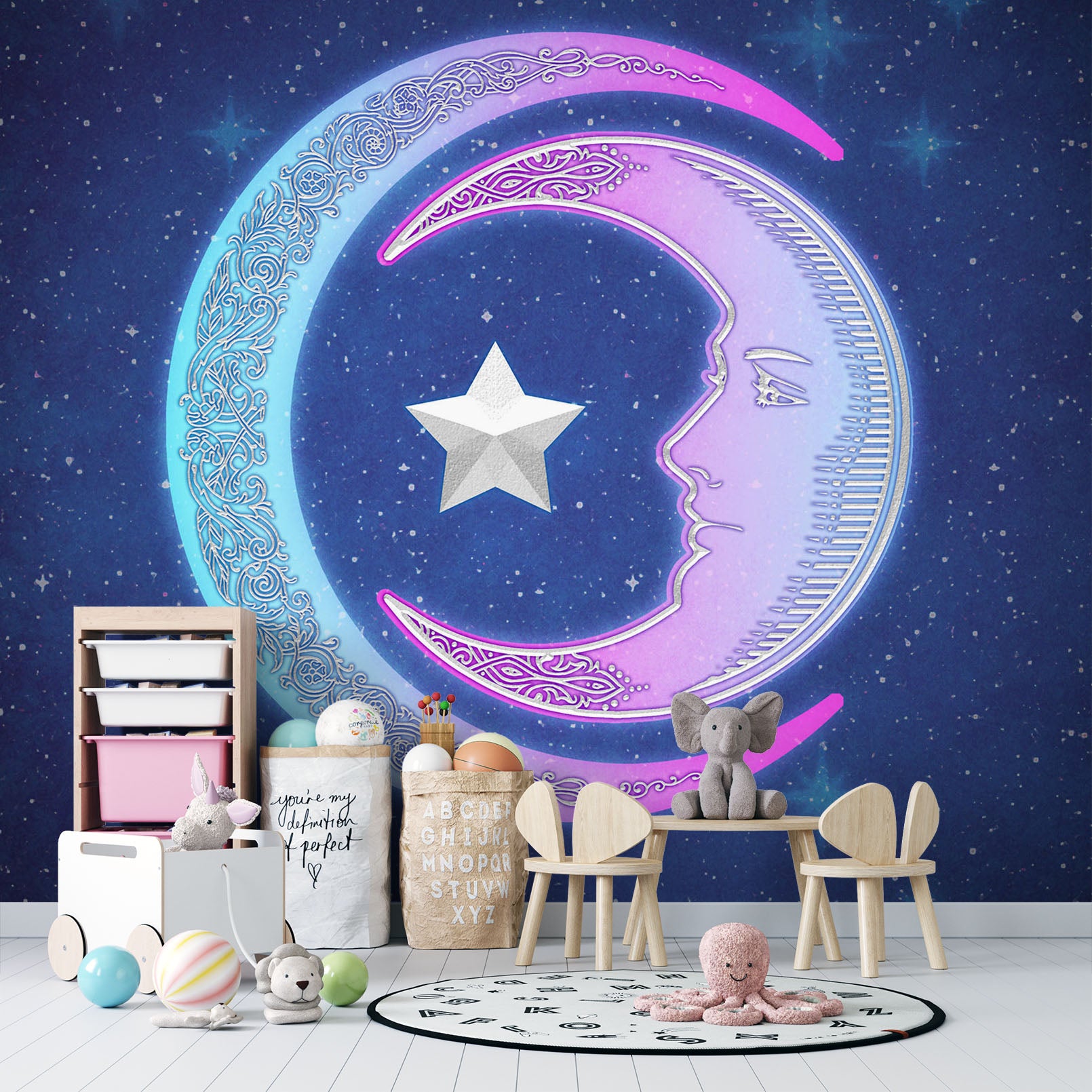 3D Pink Moon Stars 8764 Brigid Ashwood Wall Mural Wall Murals