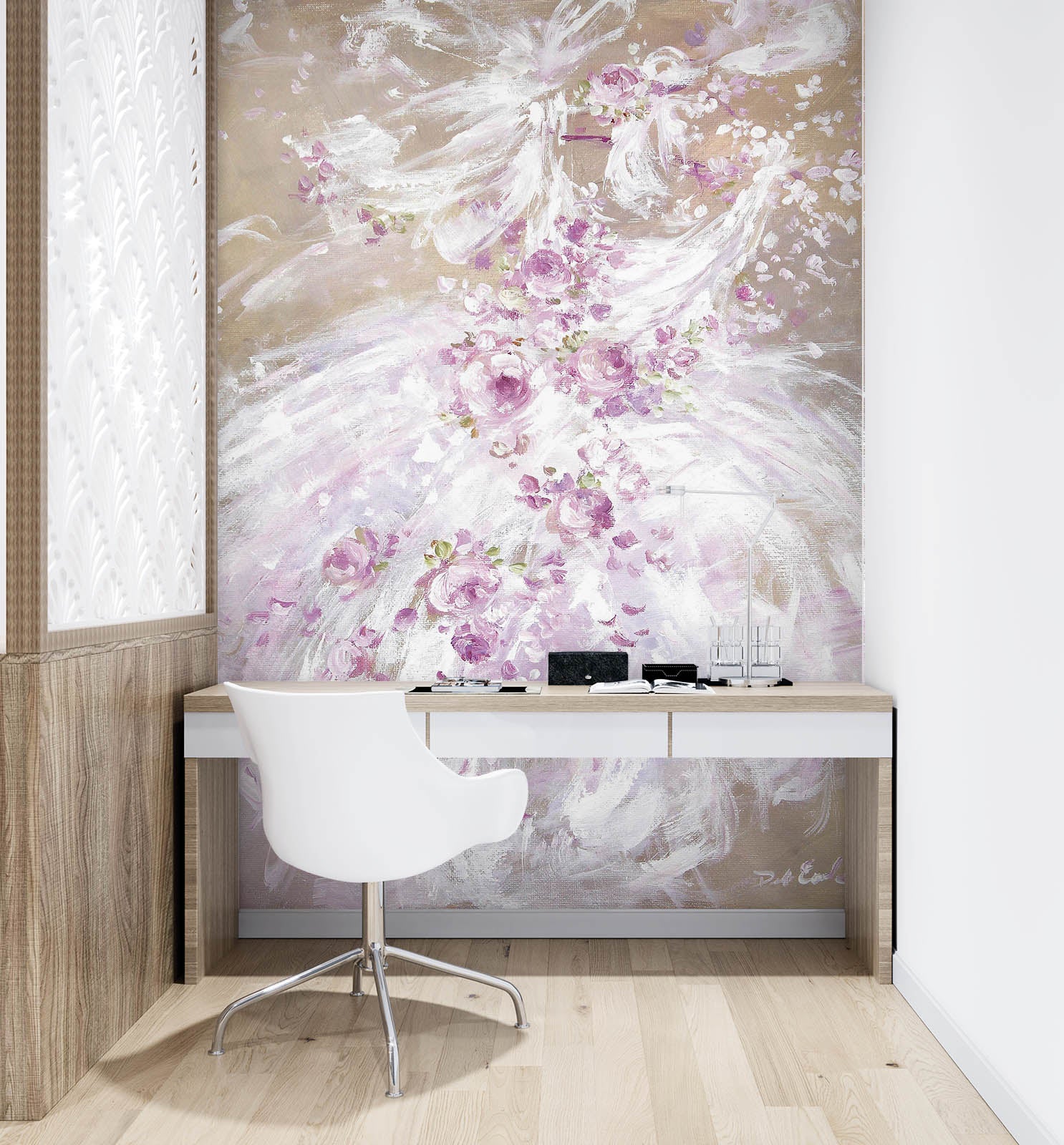 3D Pink Wedding Dress Flowers 4046 Debi Coules Wall Mural Wall Murals