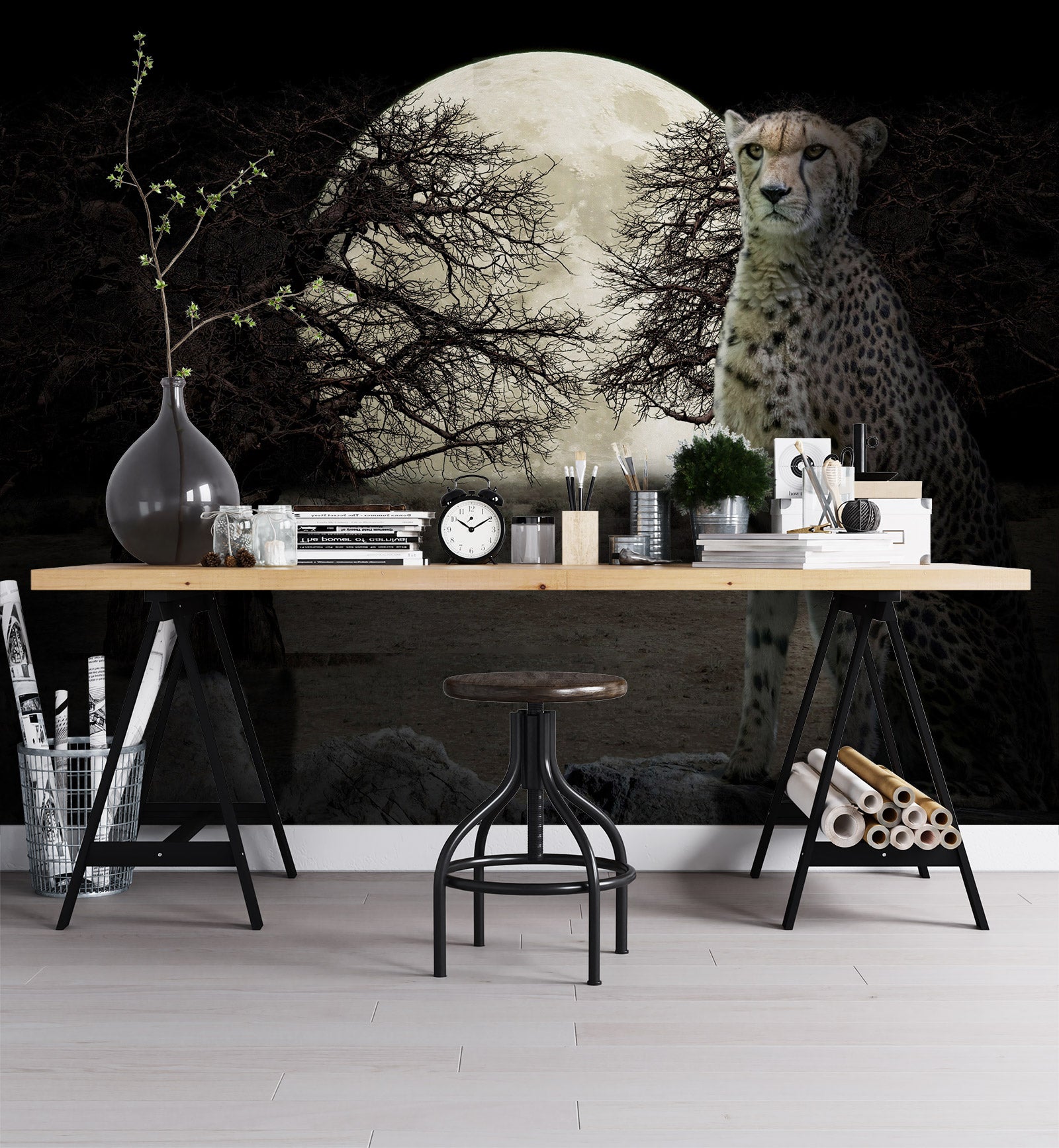 3D Moon Leopard 5244 Beth Sheridan Wall Mural Wall Murals