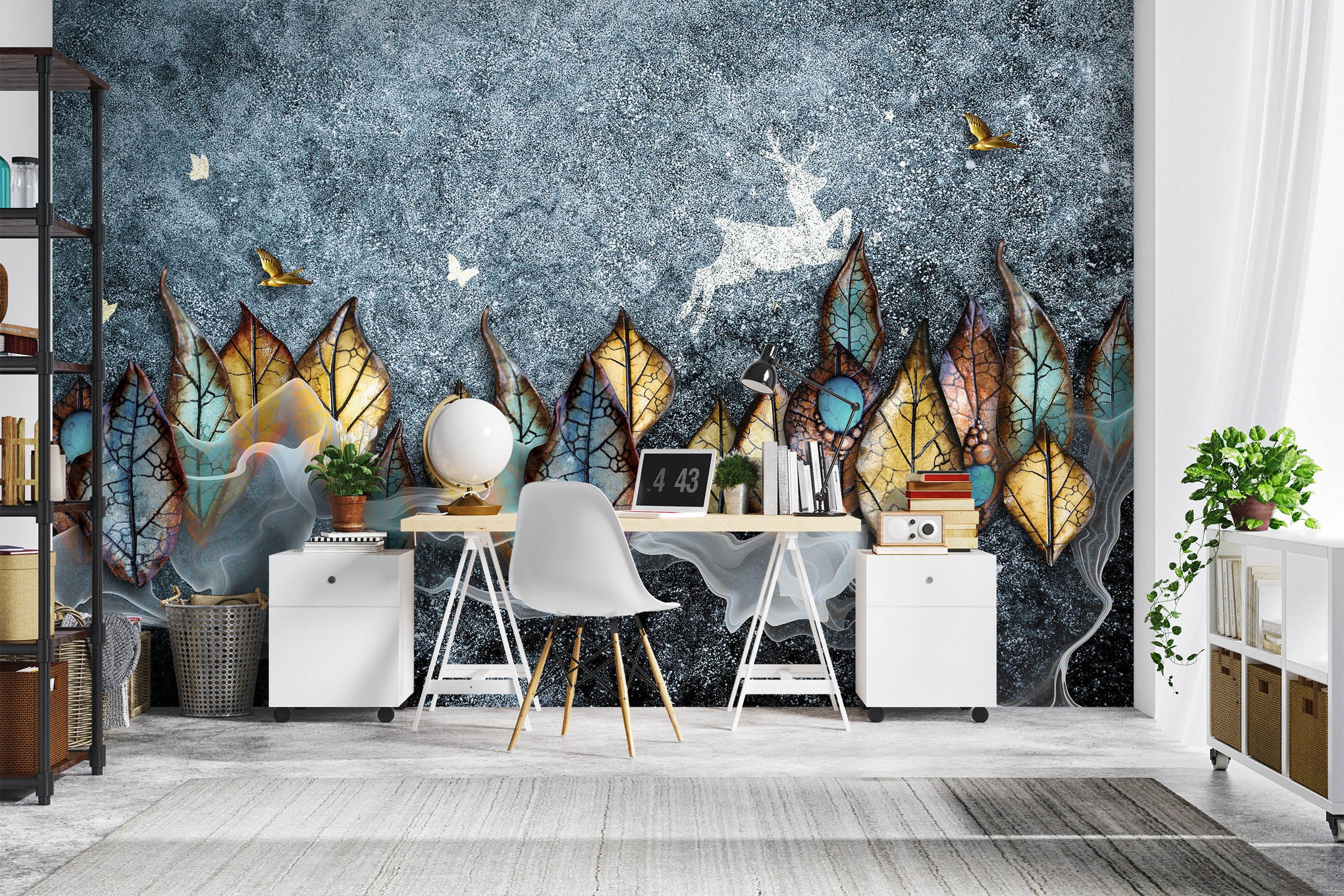 3D Yellow Leaves 1058 Wall Murals