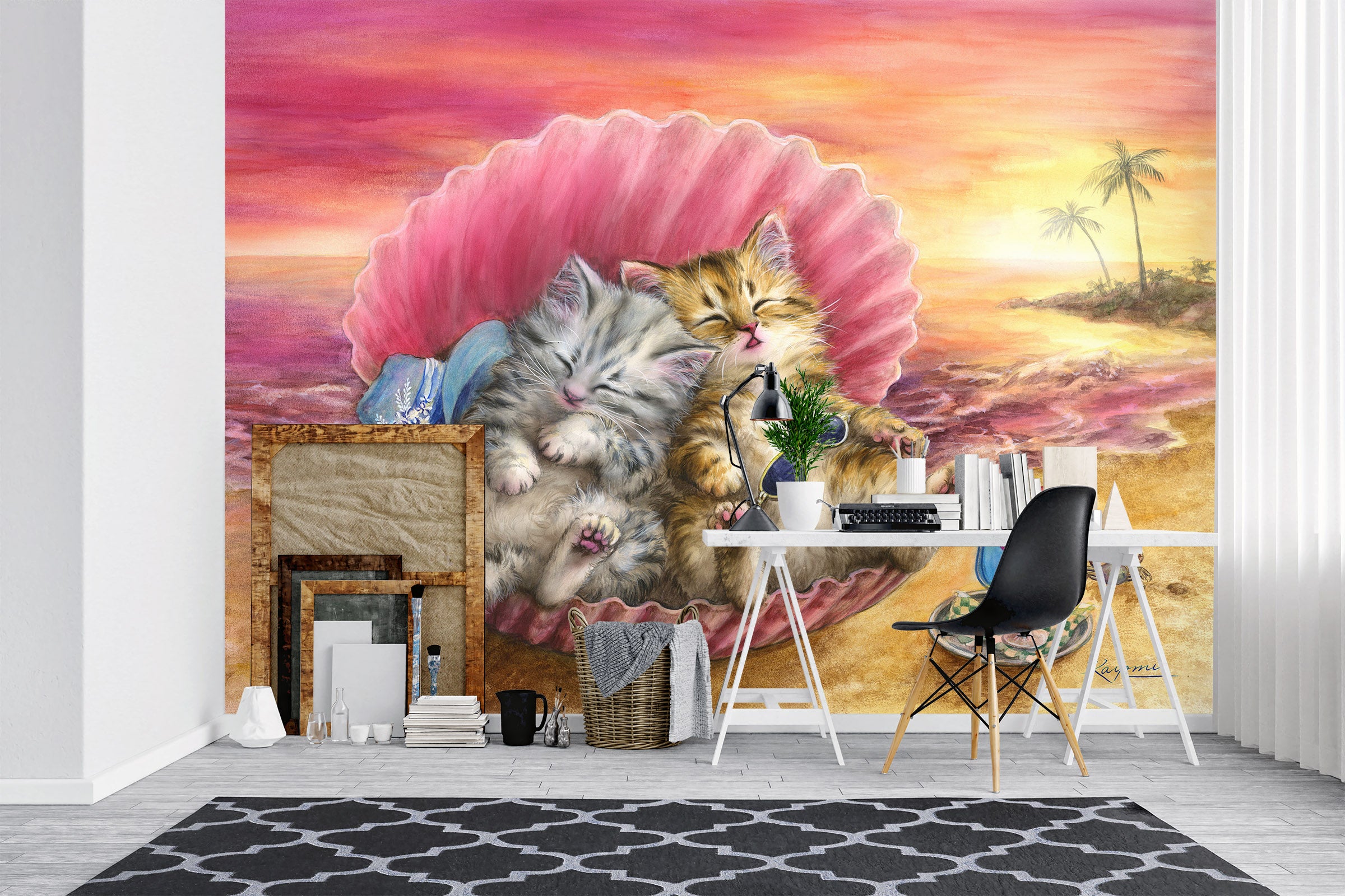 3D Pink Shell Cat 5420 Kayomi Harai Wall Mural Wall Murals