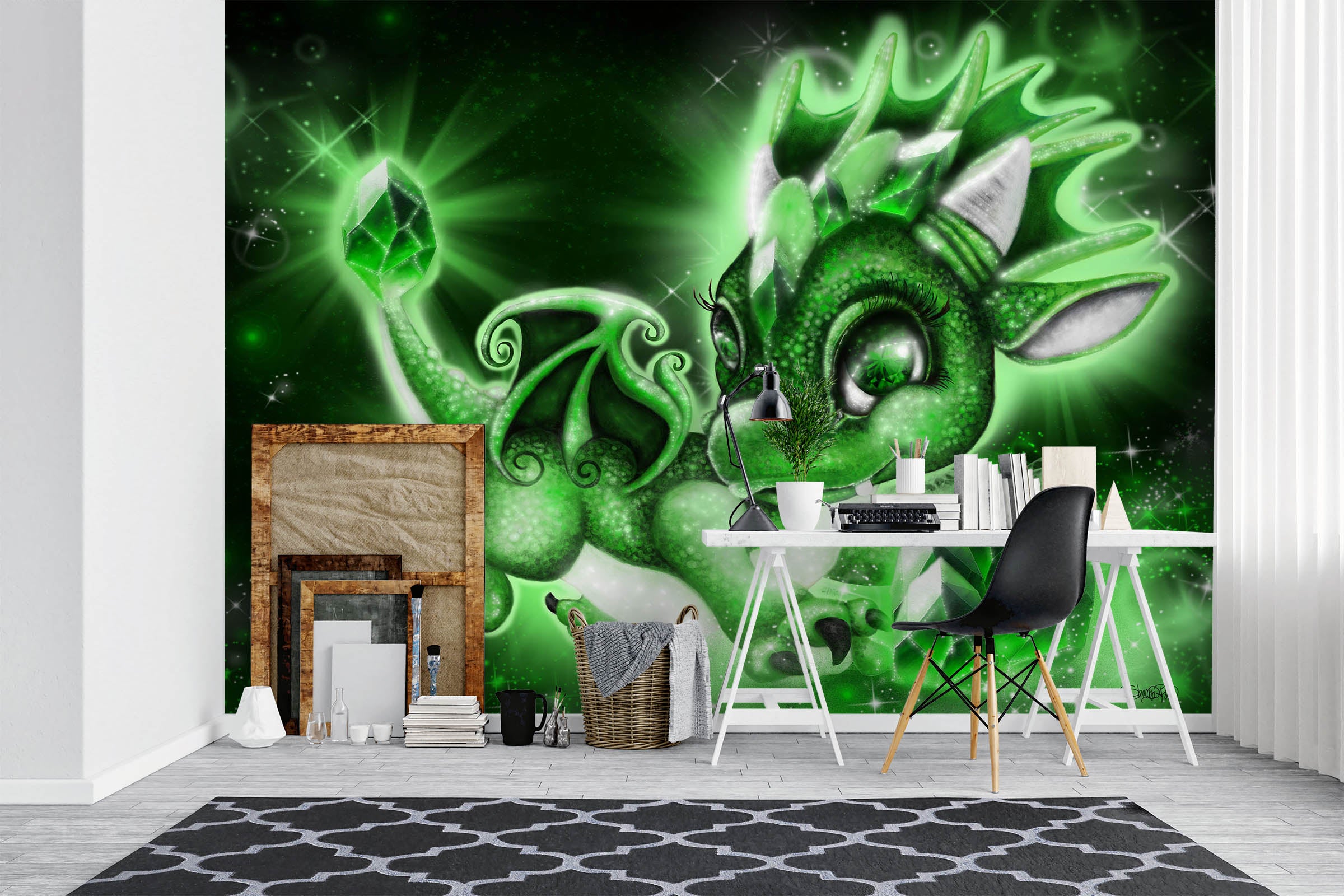3D Green Crystal Dragon 8408 Sheena Pike Wall Mural Wall Murals