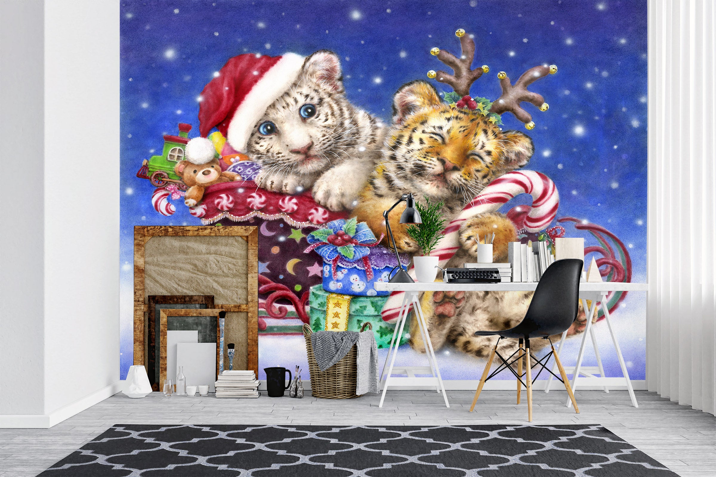 3D Christmas Lion Tiger 5433 Kayomi Harai Wall Mural Wall Murals