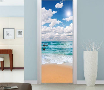 3D blue sky and white clouds door mural Wallpaper AJ Wallpaper 
