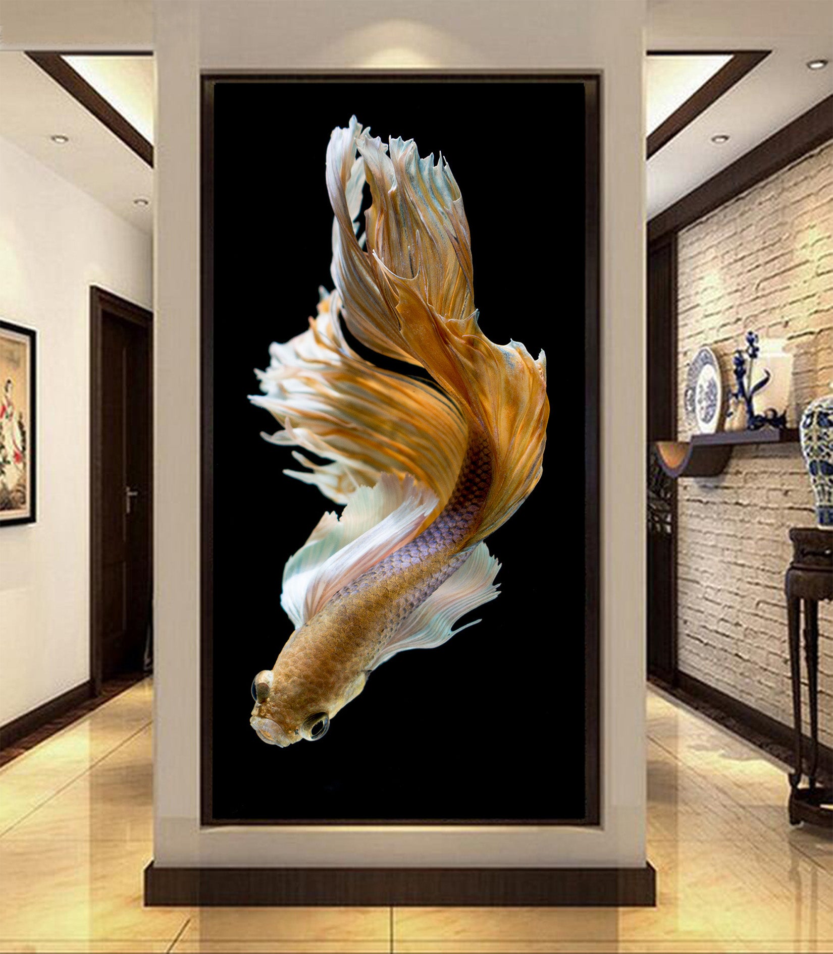 3D Yellow Koi 103 Wall Murals