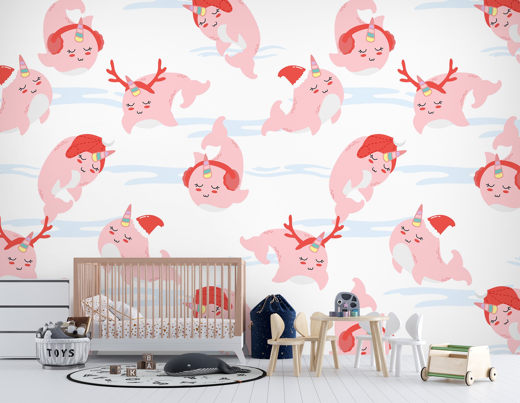 3D Pink Whale Red Antlers 57056 Wall Murals