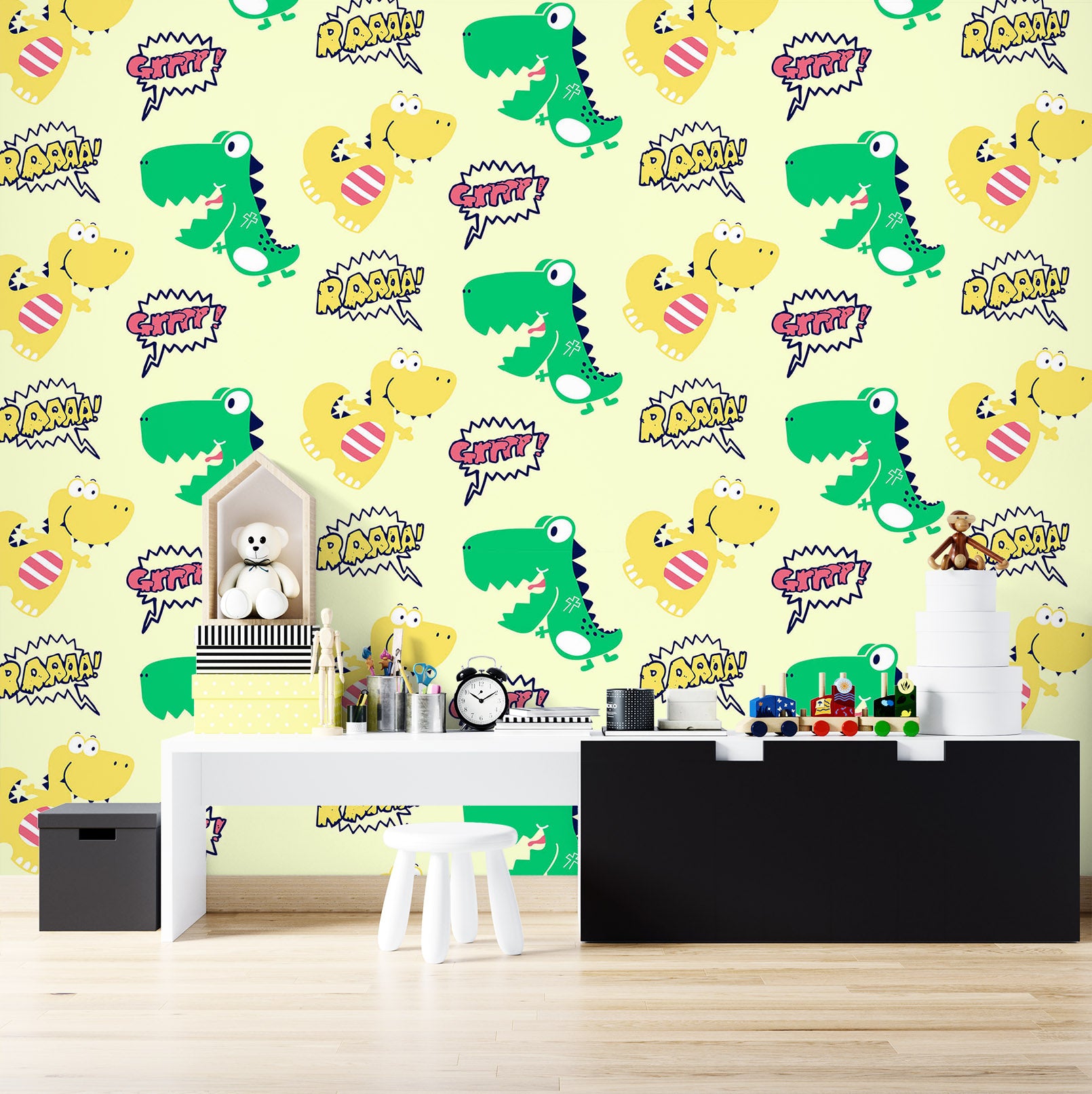 3D Yellow-Green Dinosaur Pattern 57068 Wall Murals