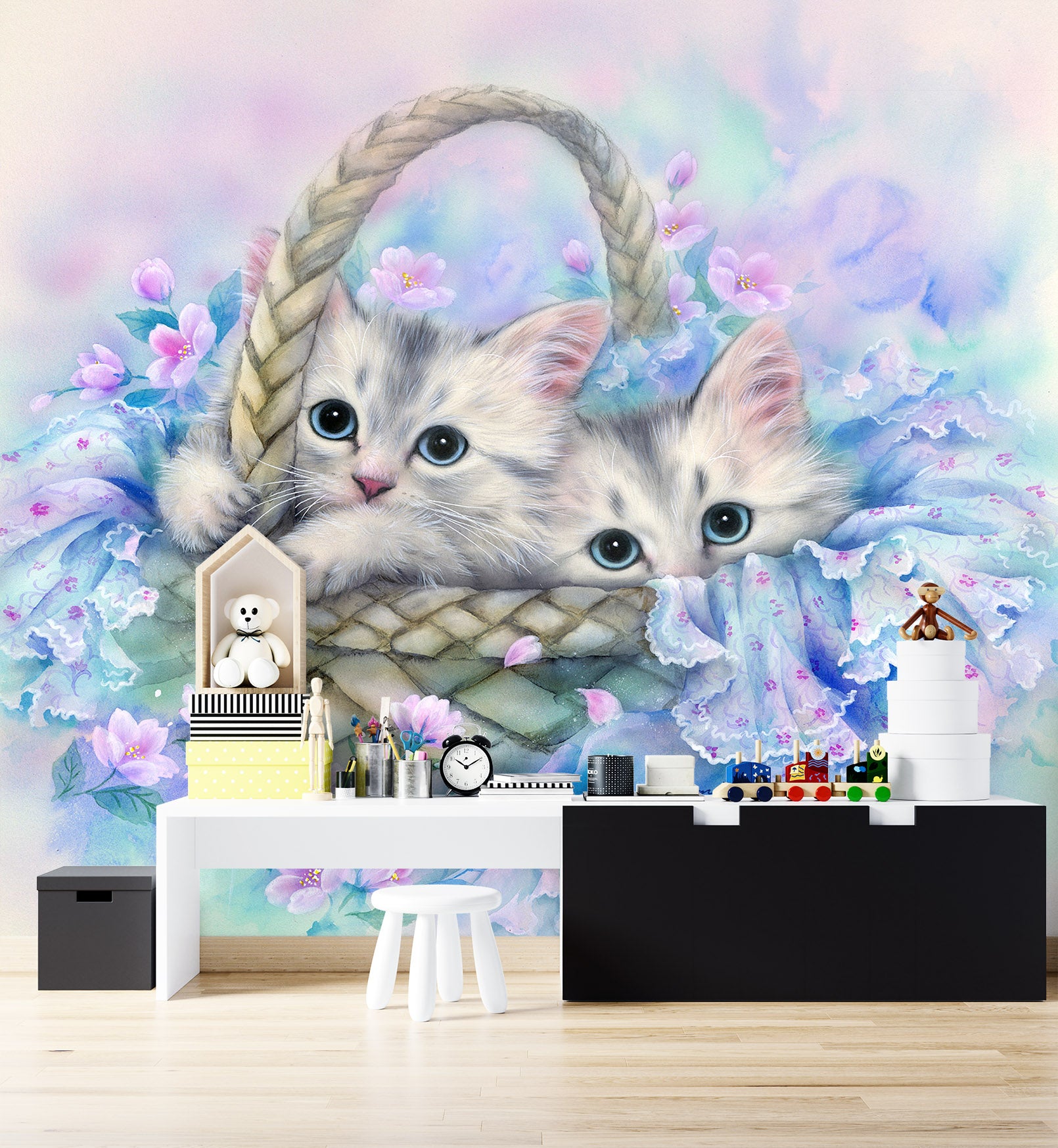 3D Flower Basket Cat 5406 Kayomi Harai Wall Mural Wall Murals