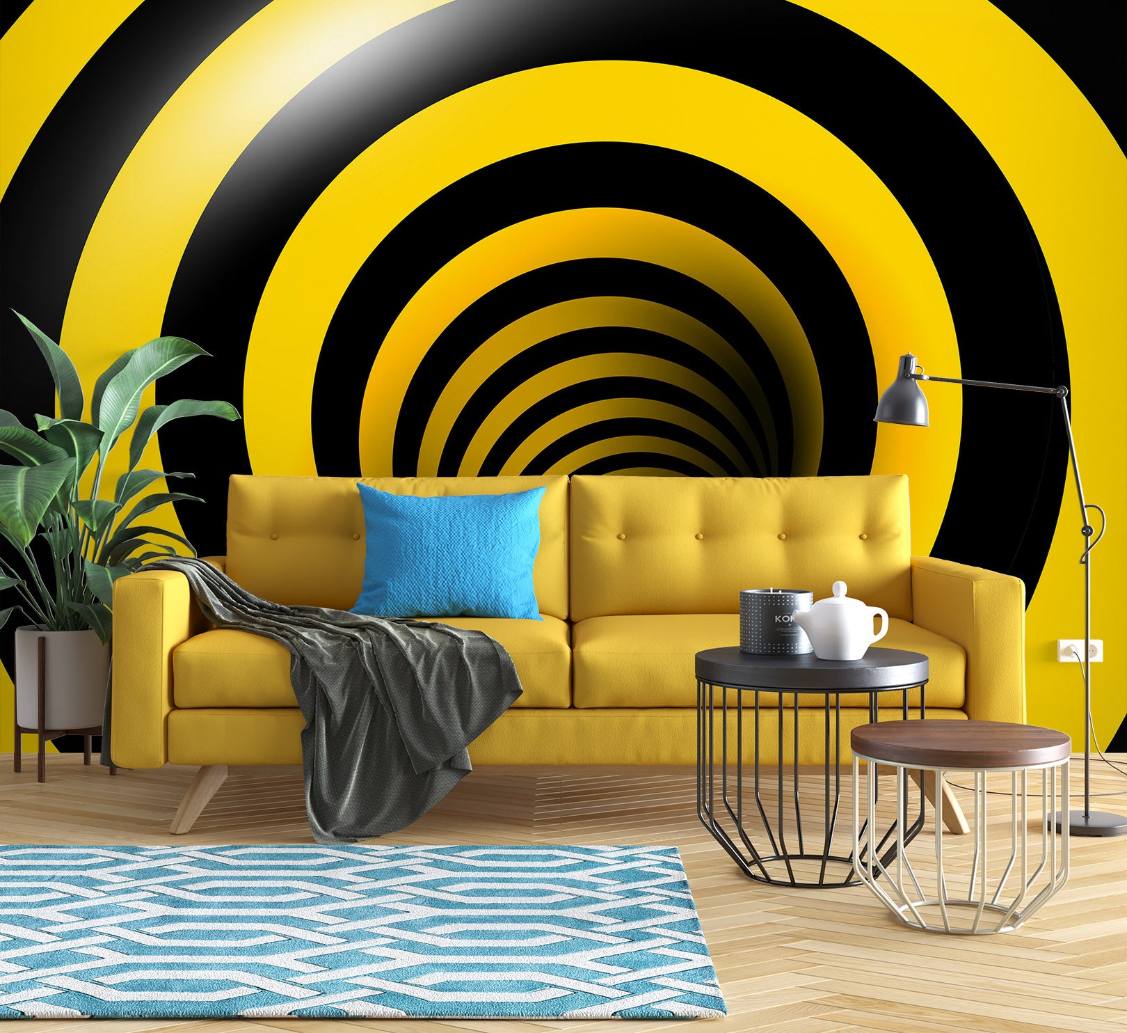 3D Black Yellow Vortex 57159 Wall Murals