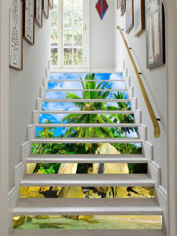 3D Beach Stones And Trees 122 Stair Risers Wallpaper AJ Wallpaper 