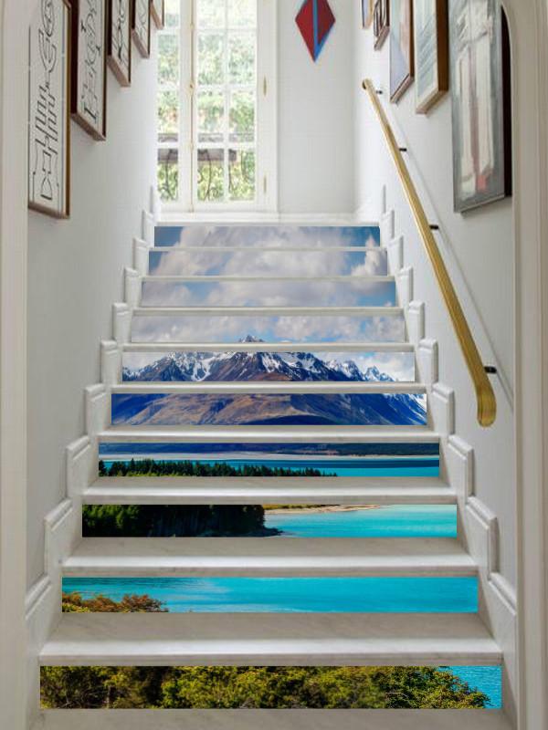 3D Snow Mountains River 123 Stair Risers Wallpaper AJ Wallpaper 