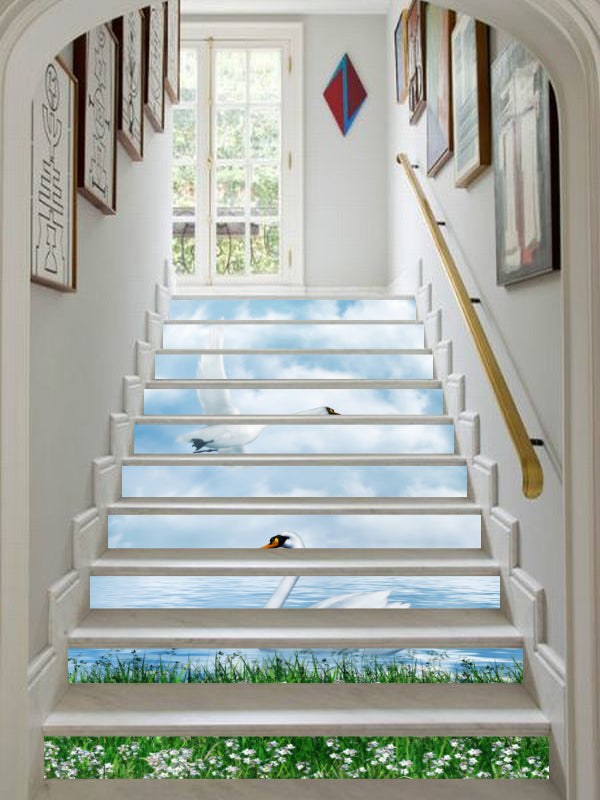 3D Noble And Leisurely Swans 149 Stair Risers