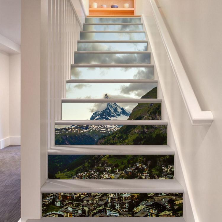 3D Pretty Mountain Town 14 Stair Risers Wallpaper AJ Wallpaper 
