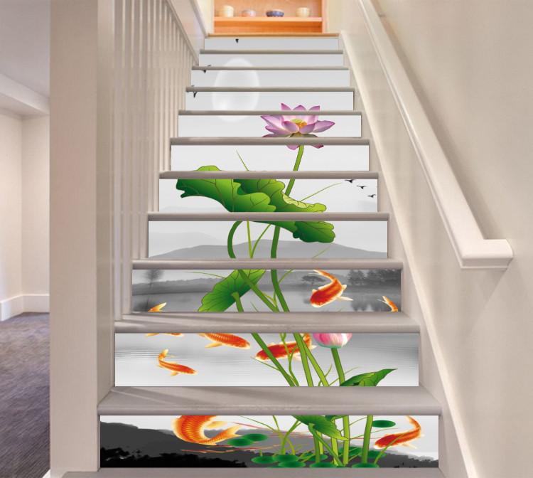 3D Lake Lotus Flowers And Fishes 112 Stair Risers Wallpaper AJ Wallpaper 