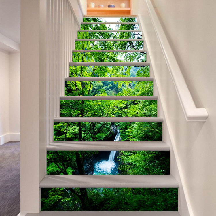 3D Green Forest Waterfall 103 Stair Risers