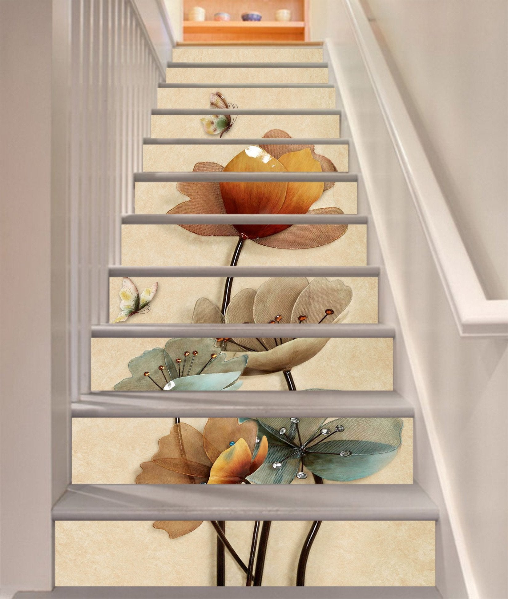 3D Flowers Butterflies 729 Stair Risers Wallpaper AJ Wallpaper 