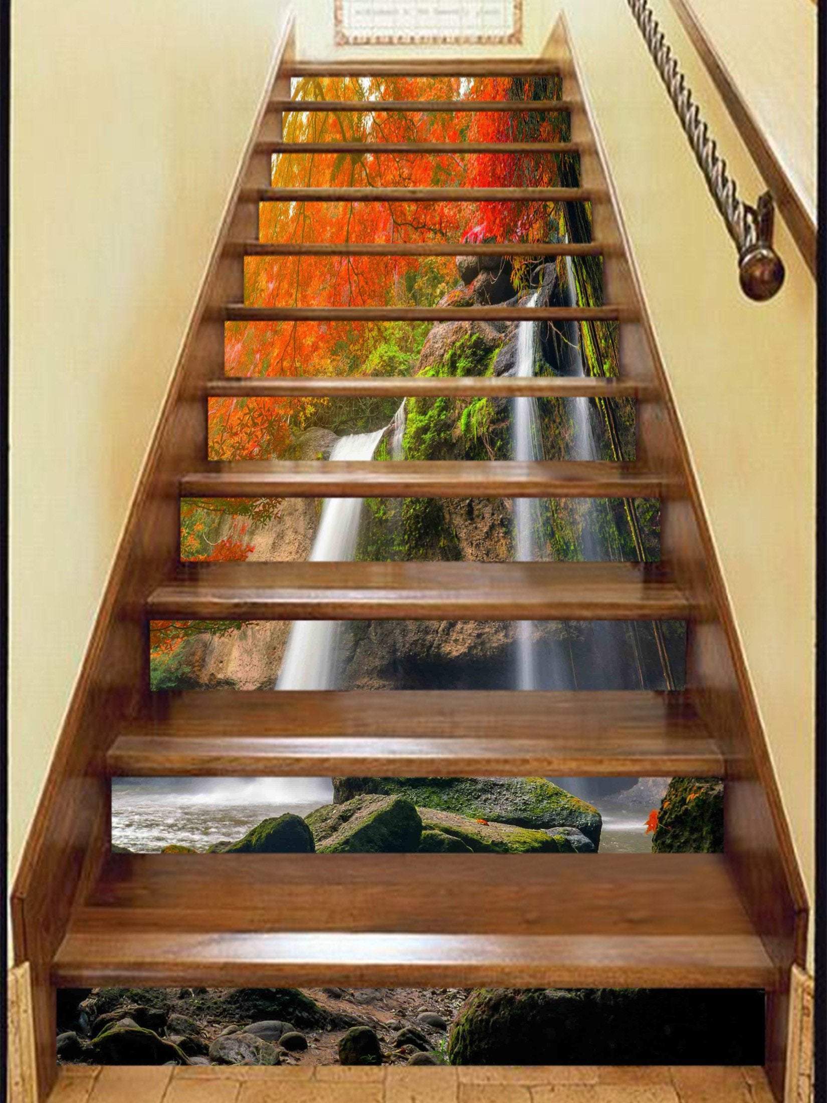 3D Pretty Trees Waterfalls 877 Stair Risers Wallpaper AJ Wallpaper 