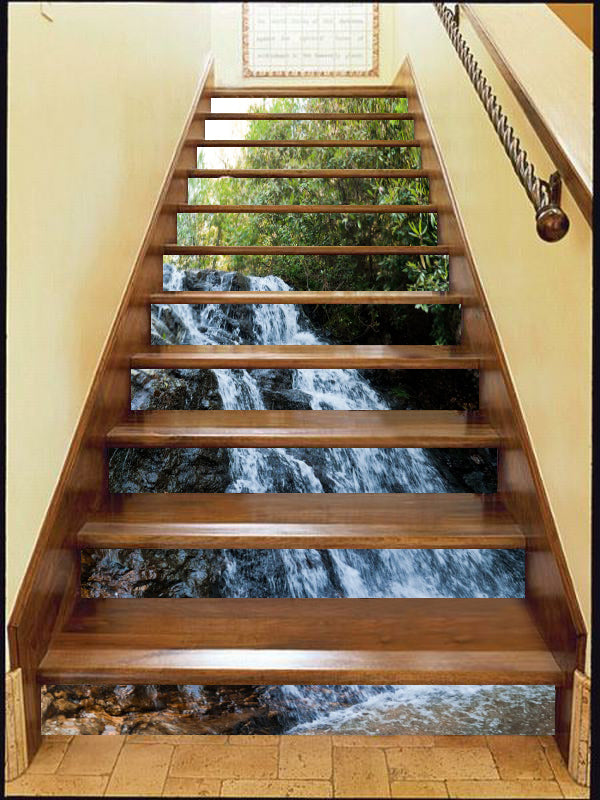 3D Clear Flowing Waterfall 126 Stair Risers