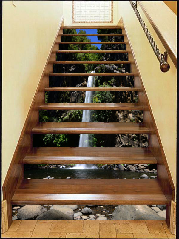3D Straight And Spectacular Waterfall 129 Stair Risers