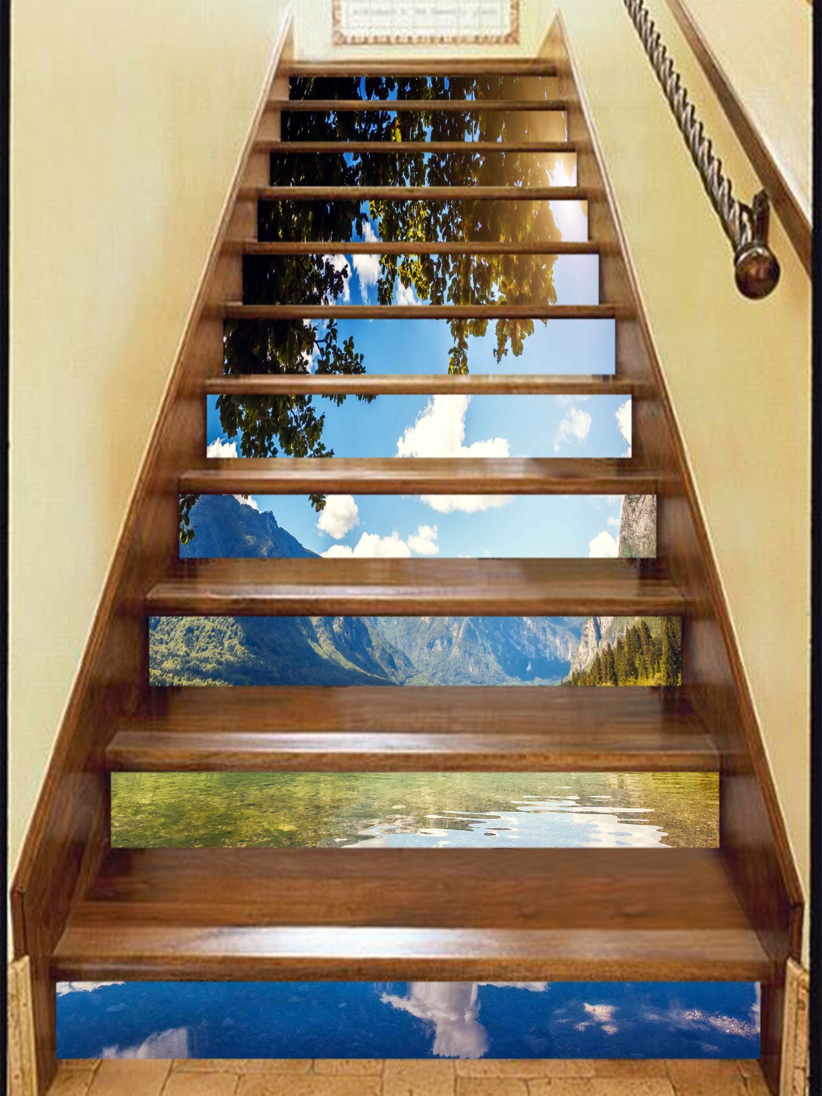 3D Lake Blue Sky 892 Stair Risers Wallpaper AJ Wallpaper 