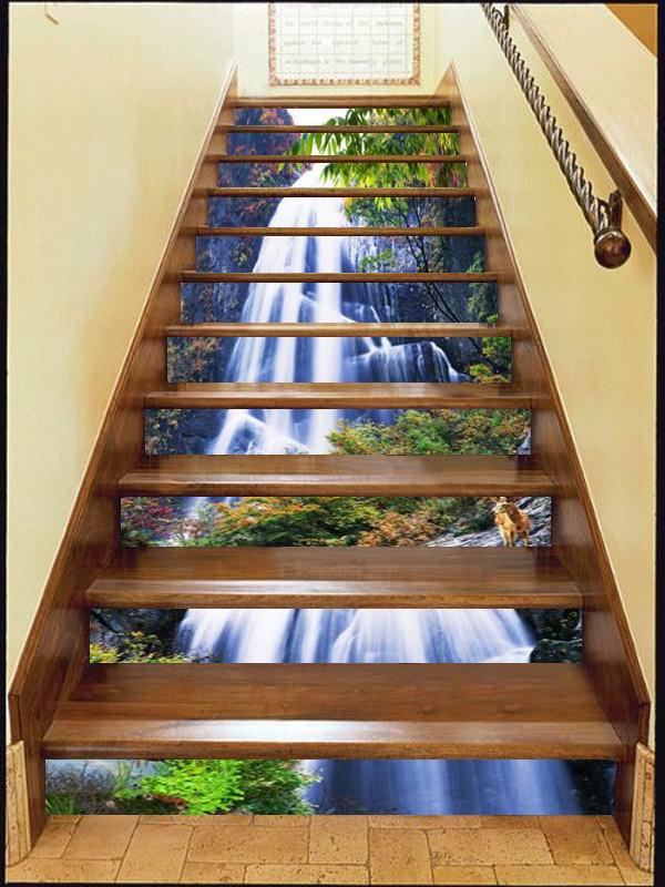 3D Mountain Waterfall 678 Stair Risers Wallpaper AJ Wallpaper 