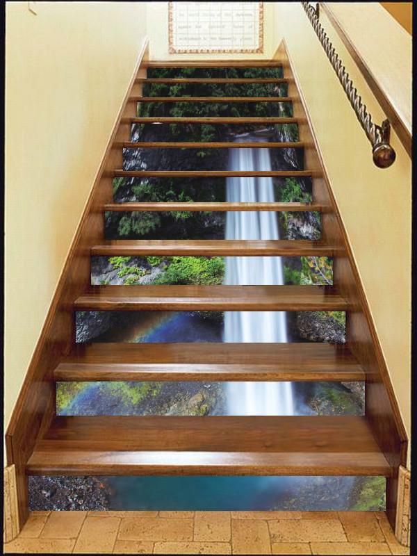 3D Waterfall Rainbow 37 Stair Risers Wallpaper AJ Wallpaper 