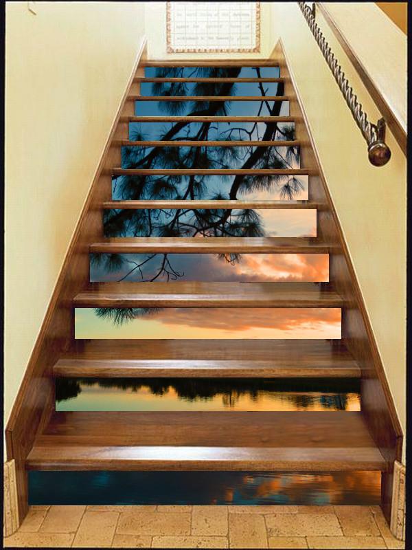3D Lake Sunset Scenery 607 Stair Risers Wallpaper AJ Wallpaper 
