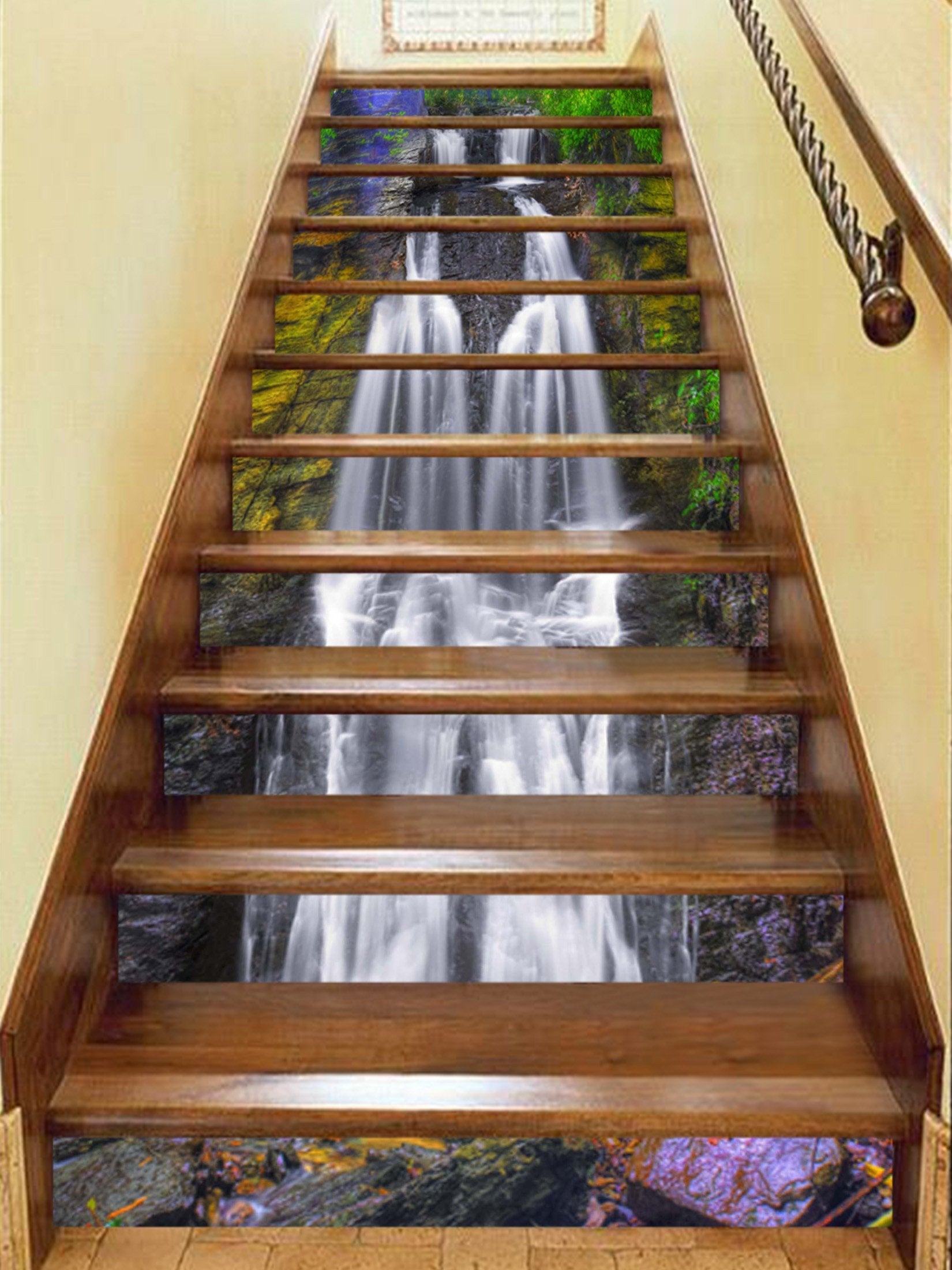3D Twin Waterfalls 1350 Stair Risers Wallpaper AJ Wallpaper 